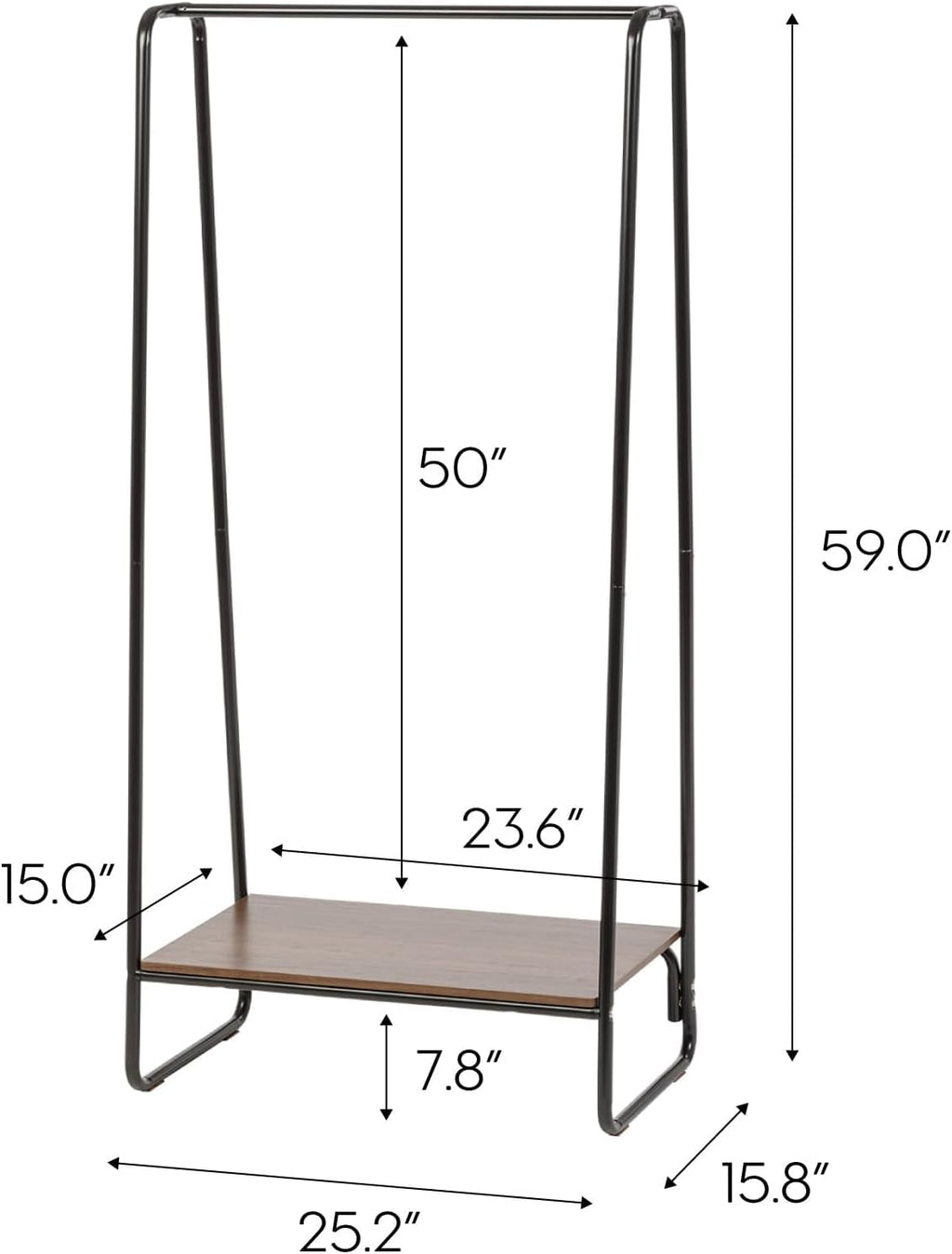 COOKCOK Clothes Rack for Hanging Clothes with Bottom Wood Shelf, Freestanding Clothing Rack, Easy to Assemble Garment Rack, Metal, Sturdy, Small Space Storage Rack, Brown