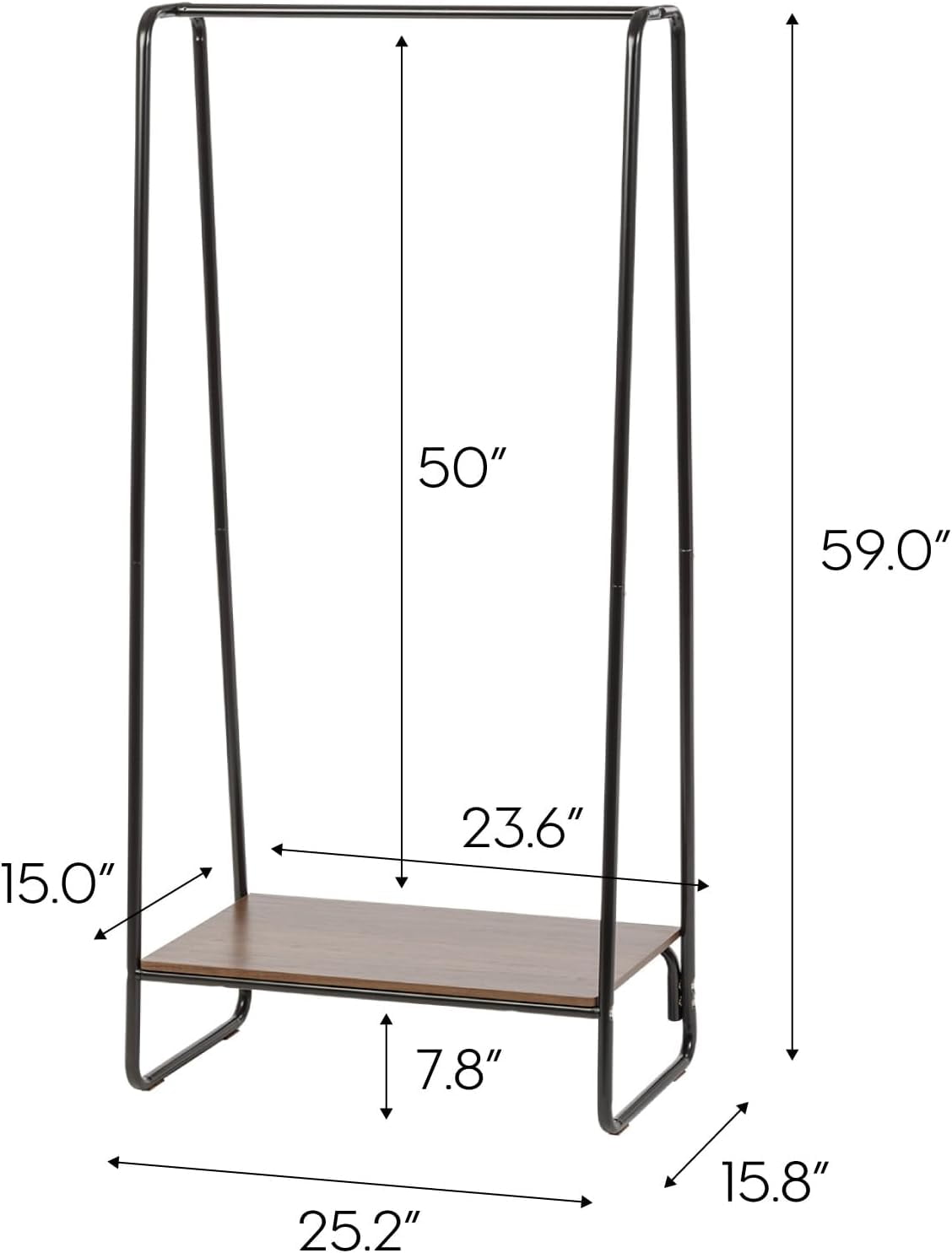 COOKCOK Clothes Rack for Hanging Clothes with Bottom Wood Shelf, Freestanding Clothing Rack, Easy to Assemble Garment Rack, Metal, Sturdy, Small Space Storage Rack, Brown
