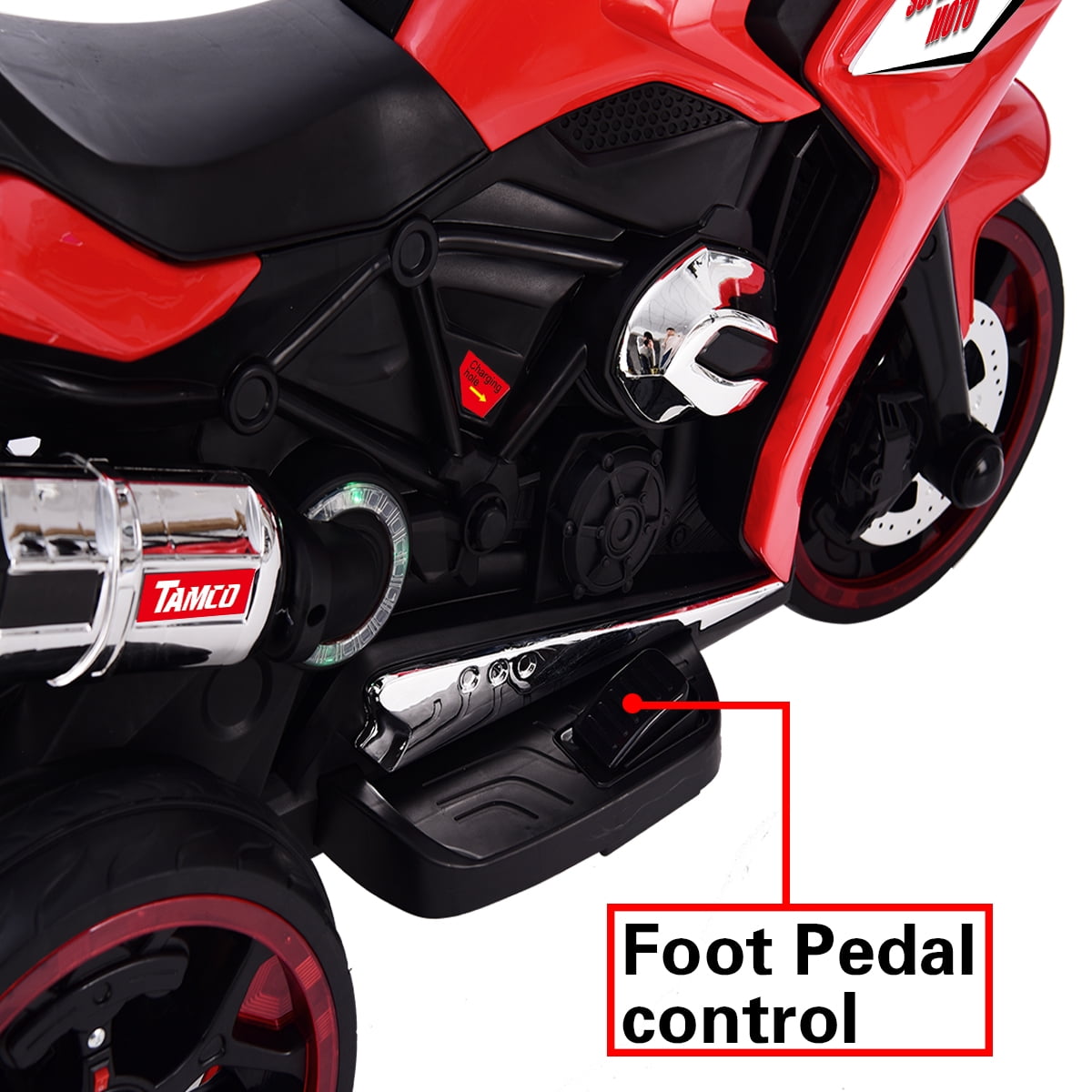 Track 7 12 V Kids Ride on Motorcycle, 3 Wheels Electric Trike Motorcycle for Boys and Girls, Light Wheels, Music, Headlights, Red
