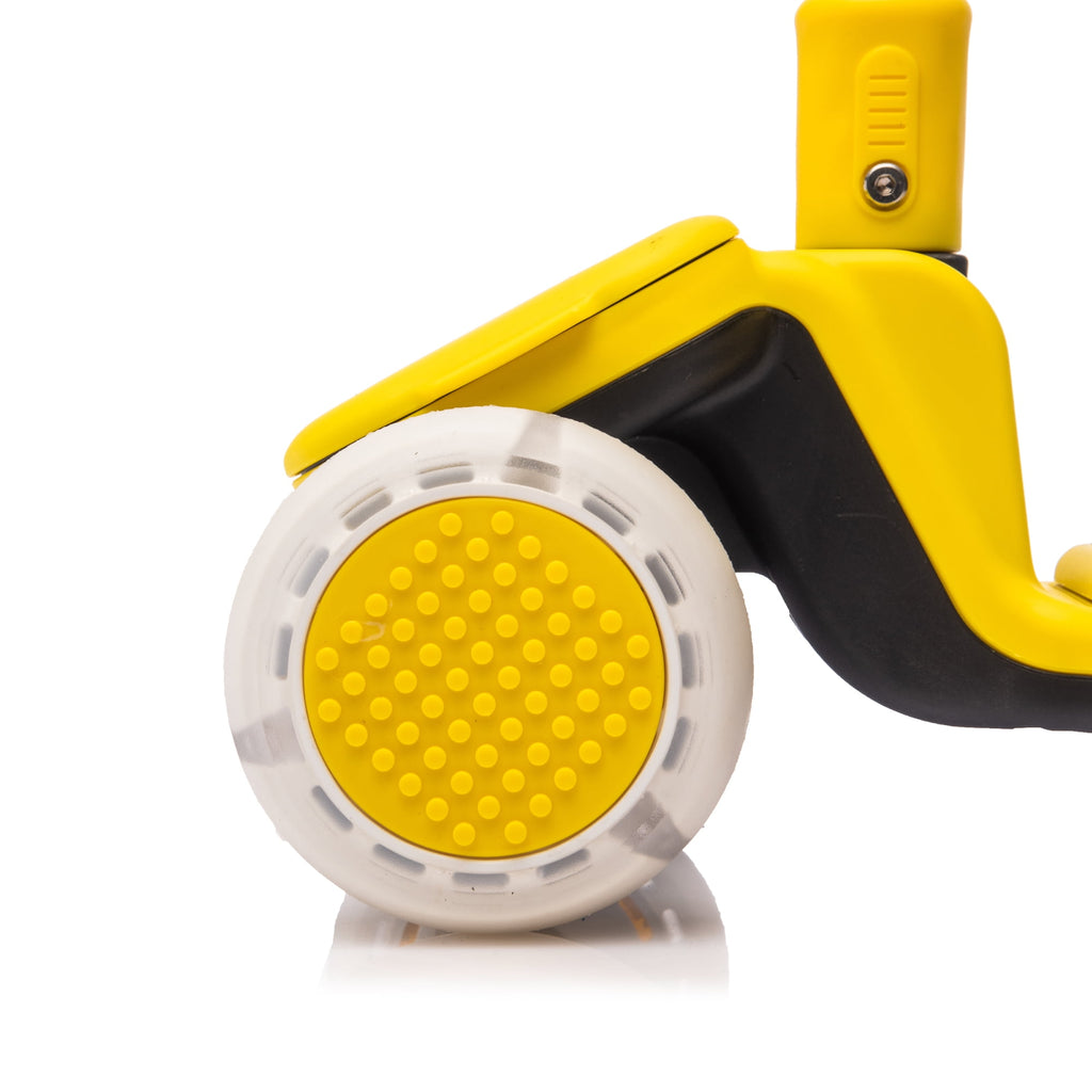 Track Seven Kids Ride On 3-Wheel Scooter W/Buildable Blocks, PU Flashing Wheels, 5-Position Height Adjustable, Folding Kick Scooter for Kids Aged 3+, Yellow
