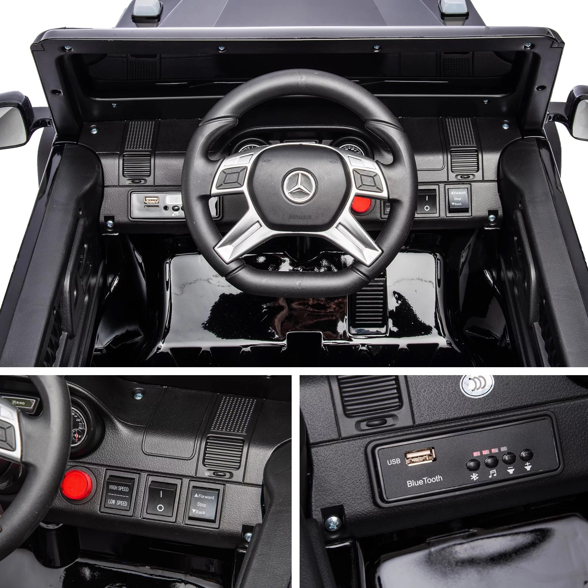 Track Seven 24V Ride on Car, Licensed Mercedes Benz G63 24V Electric Car with Remote Control, Music, Bluetooth, Leather Seat, 6 Wheels Kids Ride on Truck, Black