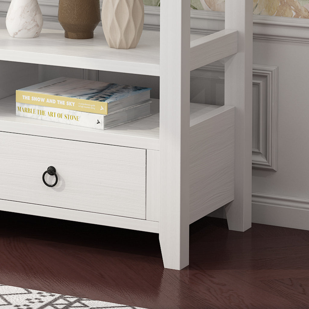 COOKCOK Console Table with 3 Drawers, Industrial Sofa Table, Entryway Table with 3-Tier Storage Shelves, TV Console TV Stand for Hallyway, Living Room, White