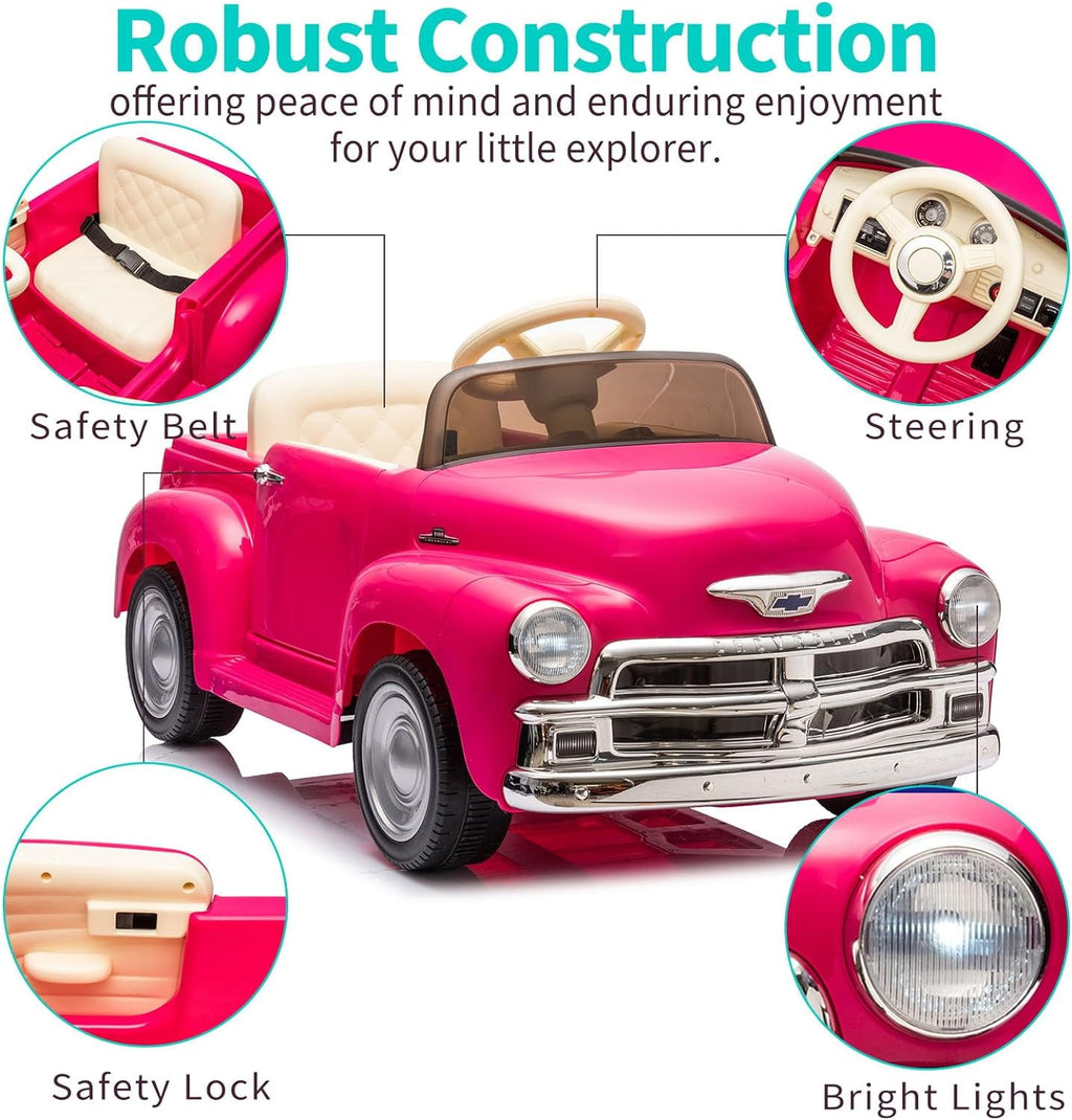 SUSIELADY 12V Licensed Chevrolet 3100 Pickup Electric Car for Kids Aged 3+, 3 Speeds, Vintage modeling, LED Lights, Bluetooth, USB, High-power up to 3.11 MPH