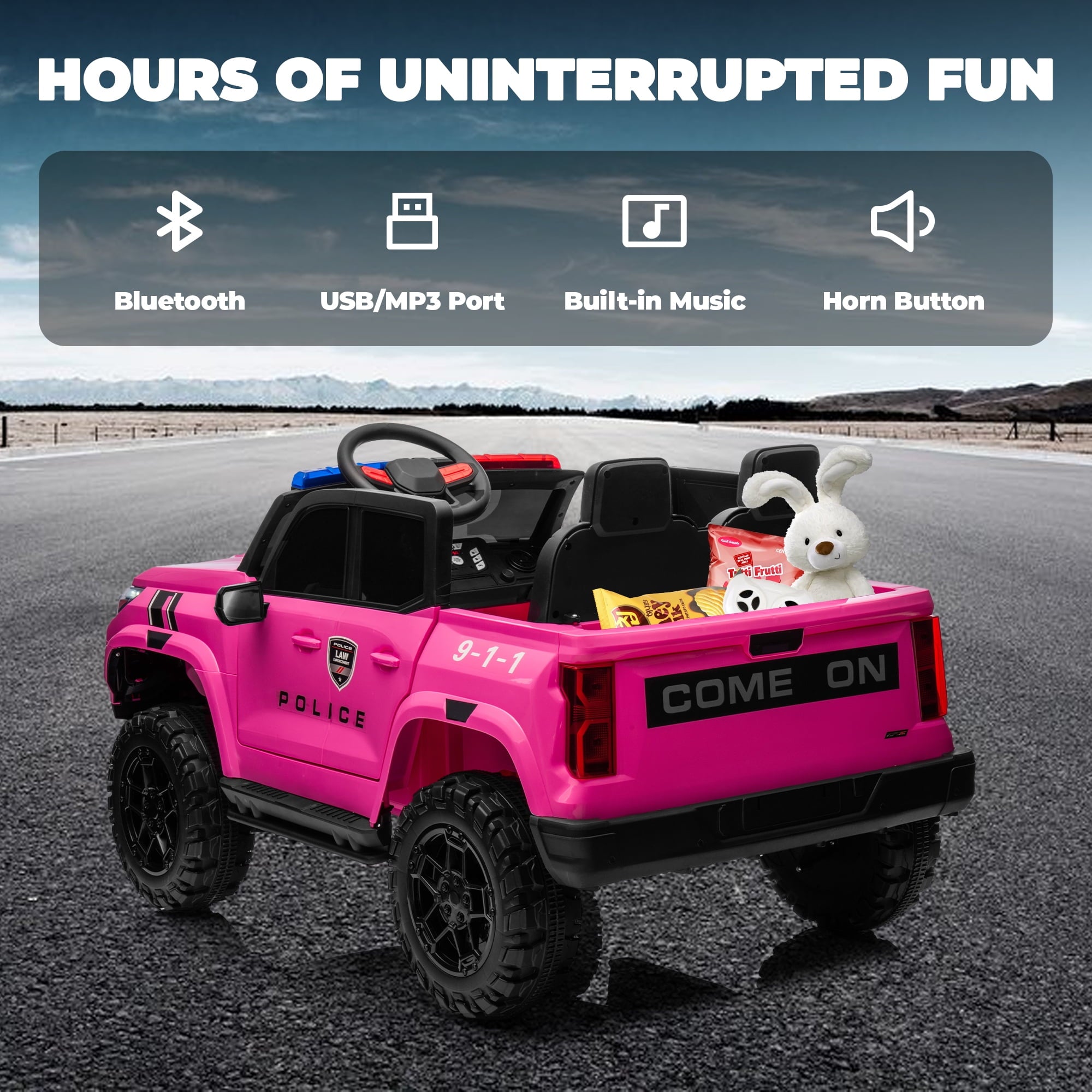 SUSIELADY 24V Kids Ride on Police Car, 2-Seater Kids Ride on Pickup, 4WD 800W Motors, with Remote Control, Bluetooth, LED Lights, Spring Suspension, for Kids Aged 3+