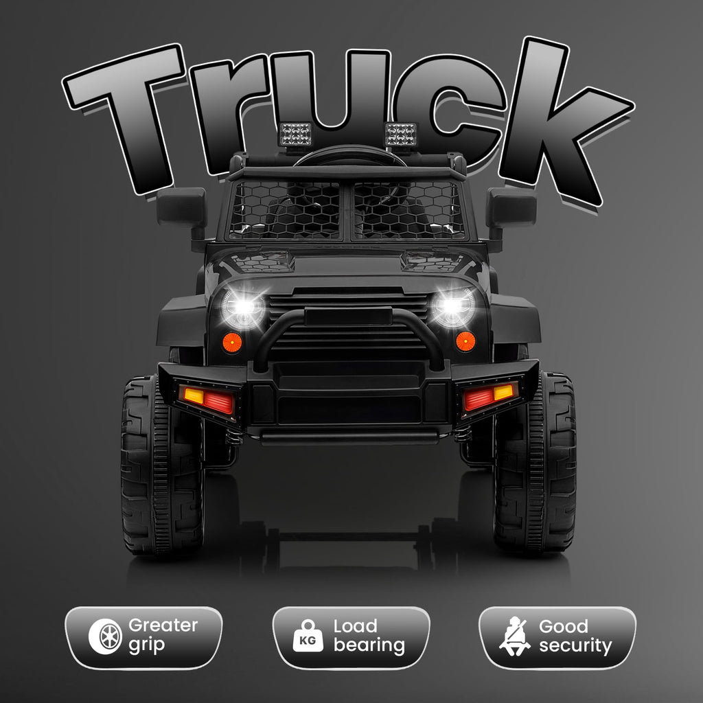 Track Seven Kids Ride on Truck, 12V Electric Car for Boys Girls Age 3+, Music, Ride on Car with Remote Control, Black