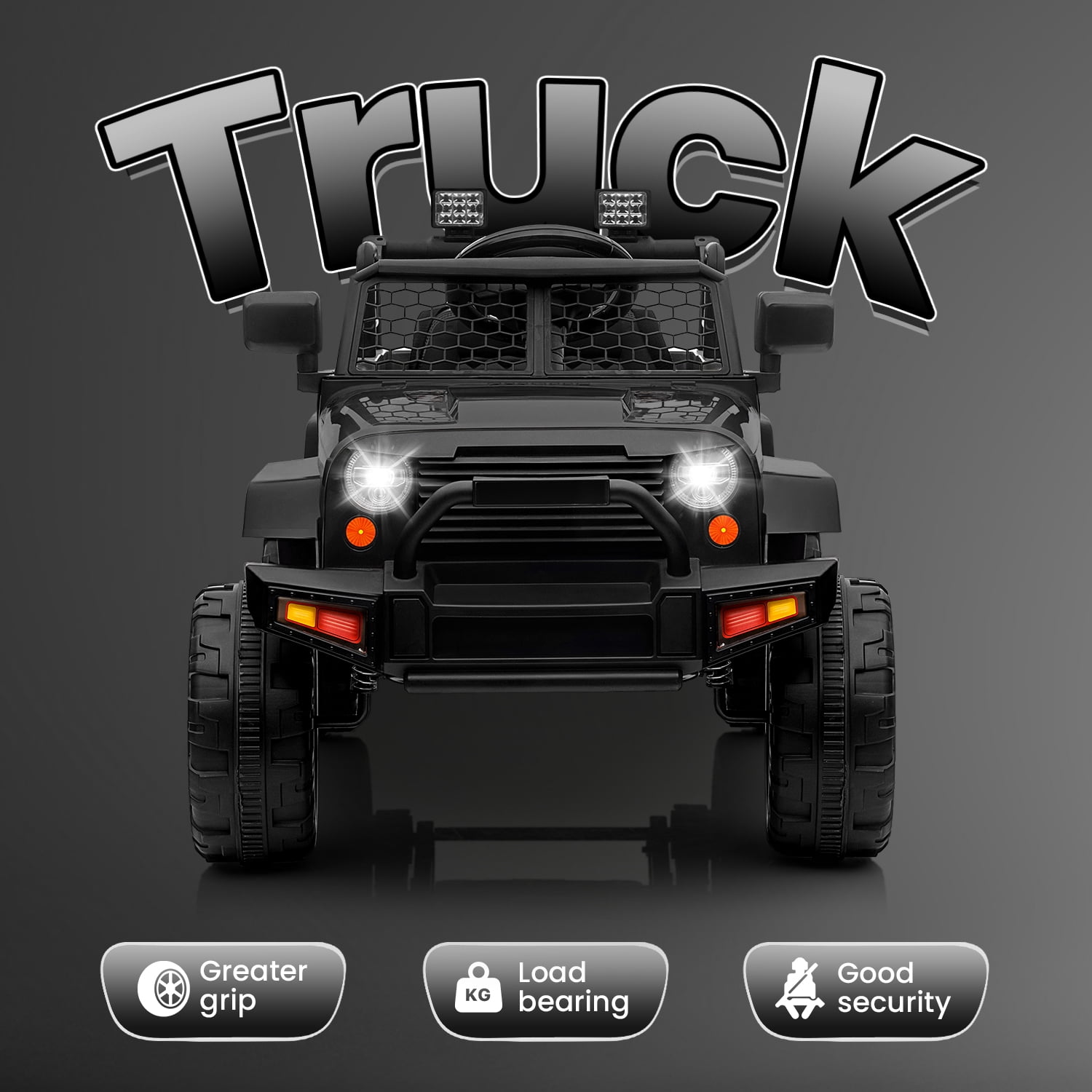 Track Seven Kids Ride on Truck, 12V Electric Car for Boys Girls Age 3+, Music, Ride on Car with Remote Control, Black