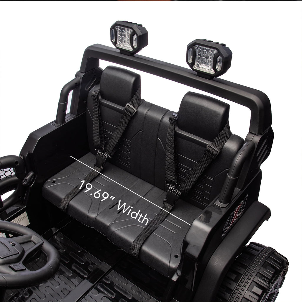 Track 7 24V Ride on Truck, 2 Seater Ride On Toy Car for Big Kids, 19.7" Large Wide Seat, 4WD Electric Truck Car with Music, Bluetooth, Light and Searchlight, Max Speed 4.35 mph, Black