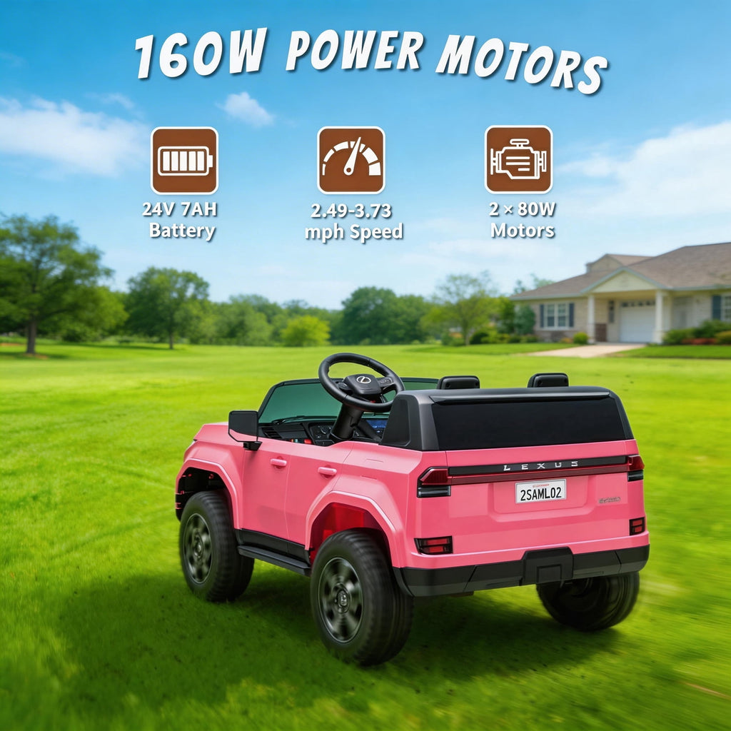 Track Seven 24V Ride on Car, Licensed Lexus GX550 2-Seater Electric Car with Remote Control, Bluetooth, LED Lights, Four-Wheel Suspension, 24V Electric Ride on Toy Car for Kids Aged 3+