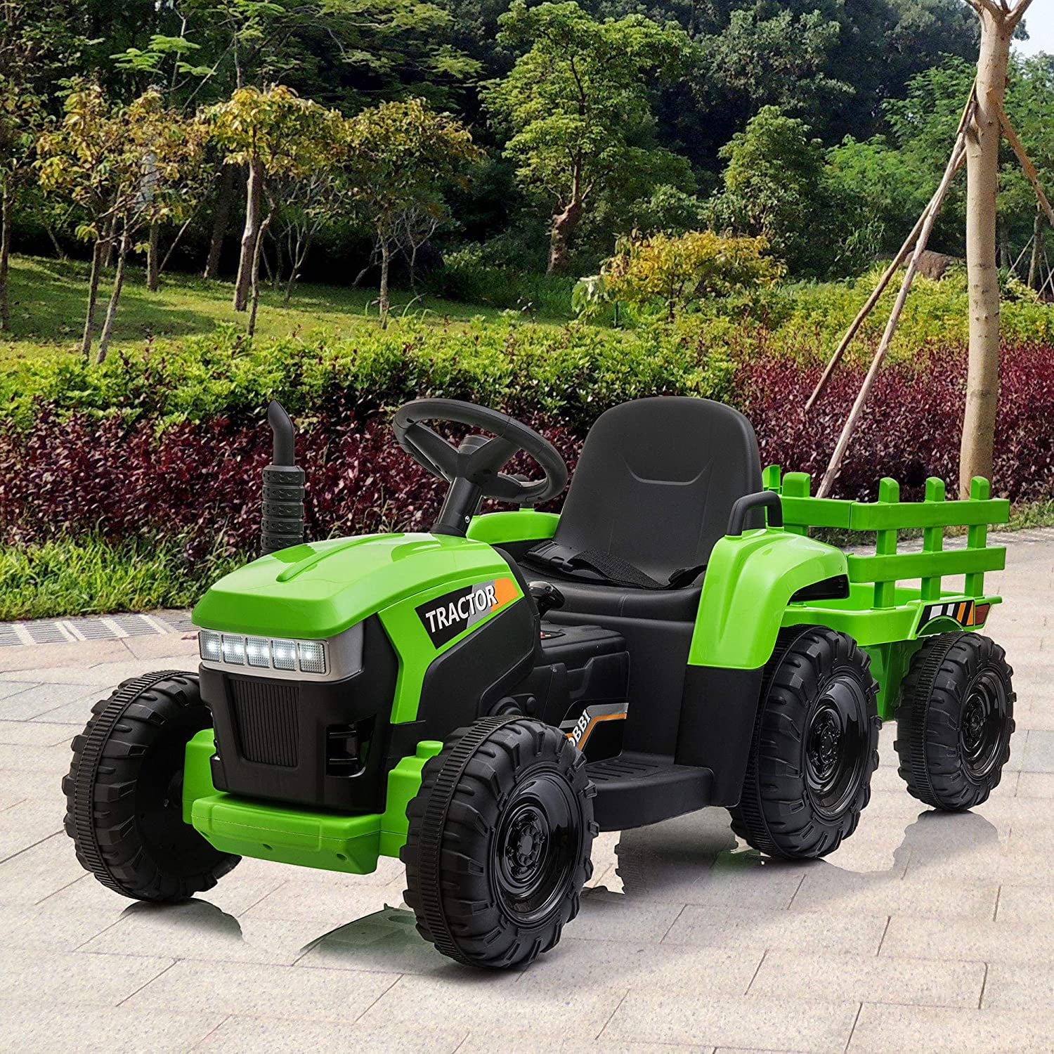 LISUEYNE 12V Ride on Tractor with Trailer,  Electric Car with Music, USB, LED Lights, Ride on Car for Kids Age 3-6 Years, Max Speed 5mph, Green