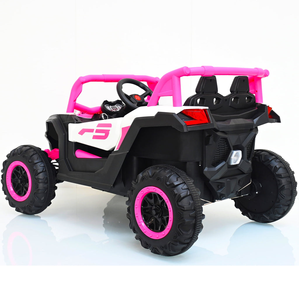 Track 7 12V Kids Electric UTV Car, Ride on Car with Remote Control, Manipulation Platform & LED Lights, Riding Toys for Boys & Girls Aged 3~6, Pink