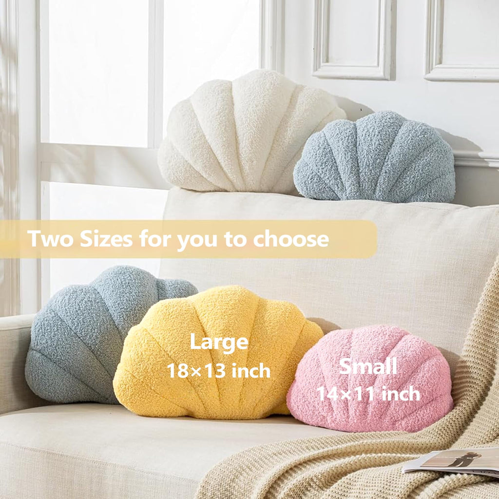 COOKCOK Shell Pillow, Seashell Throw Pillows, 14" x 11" Soft Decorative Pillow Plush Cushion for Bed Couch Living Sofa Room Decor Accent Throw Pillow, White