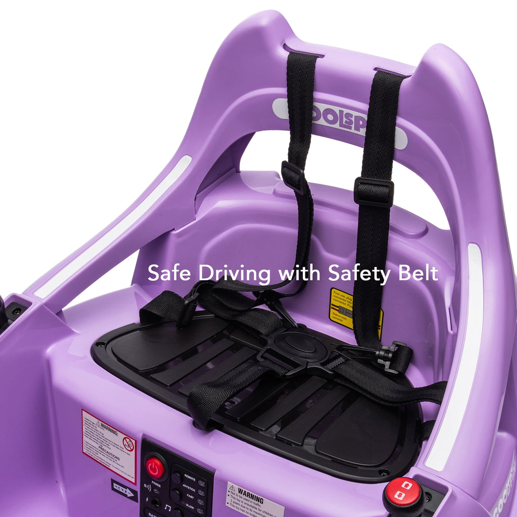 Track 7 12V Ride on Bumper Car, Electric Bumper Car for Kids & Toddlers, Remote Control, 2 Speed, Bluetooth, Music, 5 Lighting Mode, 360°Spin, Max 3.1mph, Purple