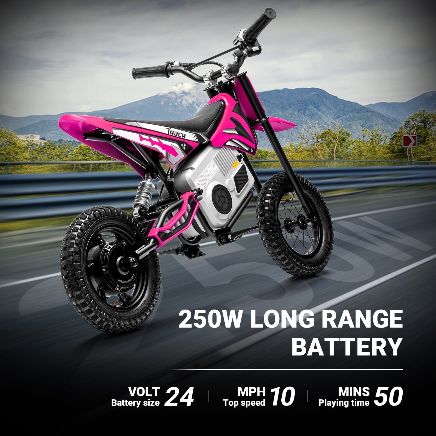 Track 7 24V Electric Dirt Bike, 350W Ride on Motorcycle with Twist Grip Throttle, Hand-Operated Dual Brakes, Speed Up to 10 MPH, for Age 8-12, Pink