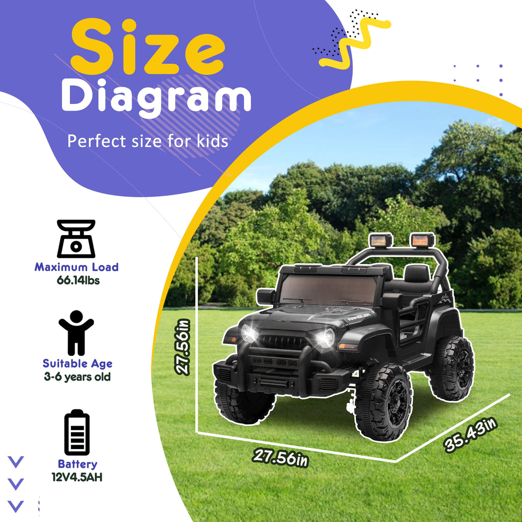 Track 7 Kids Ride on Truck, 12V Battery Powered Electric Car with Remote Control, Music, Bluetooth, Spring Suspension, Electric Off-Road Truck for Boys Girls 3+, Kids Car with DIY Stickers, Black