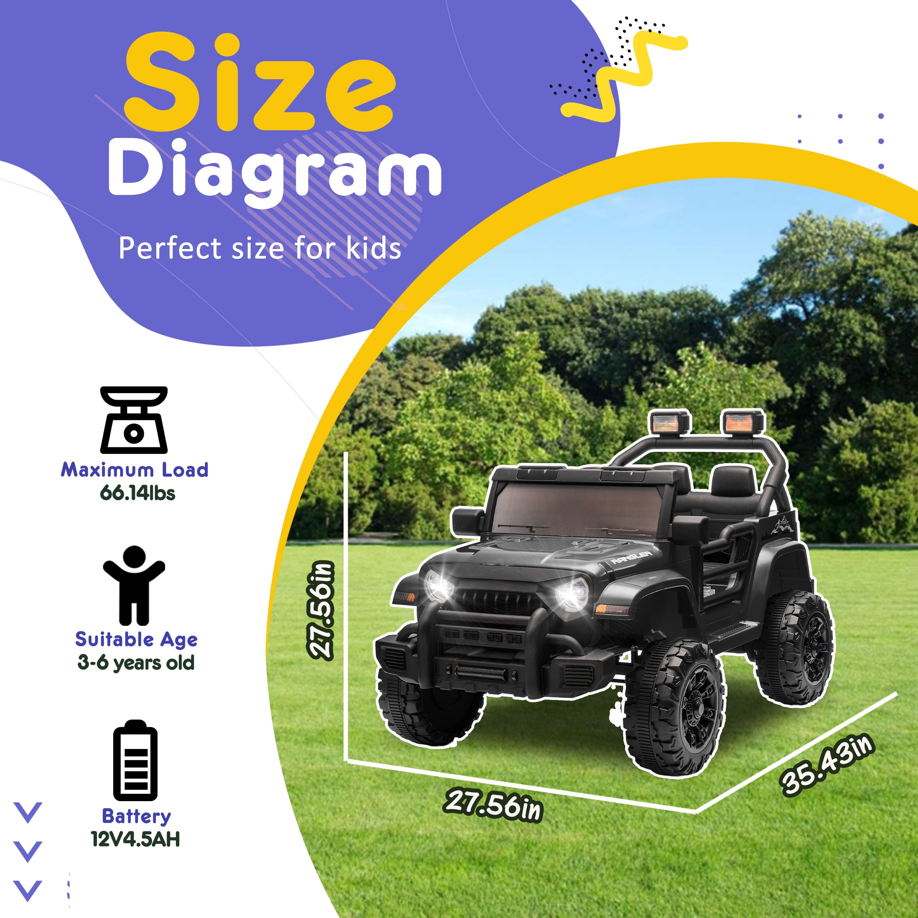 Track Seven  12V Kids Ride on Truck, Electric Car with Remote Control, Off-Road Truck for Boys Girls age 3+, Music, Bluetooth, Spring Suspension with DIY Stickers, Black