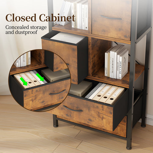 COOKCOK  5 Tier Bookshelf, Bookcase with 4 Drawers Shelves, Tall Book Shelf Book Case for Home & Office, Rustic Brown