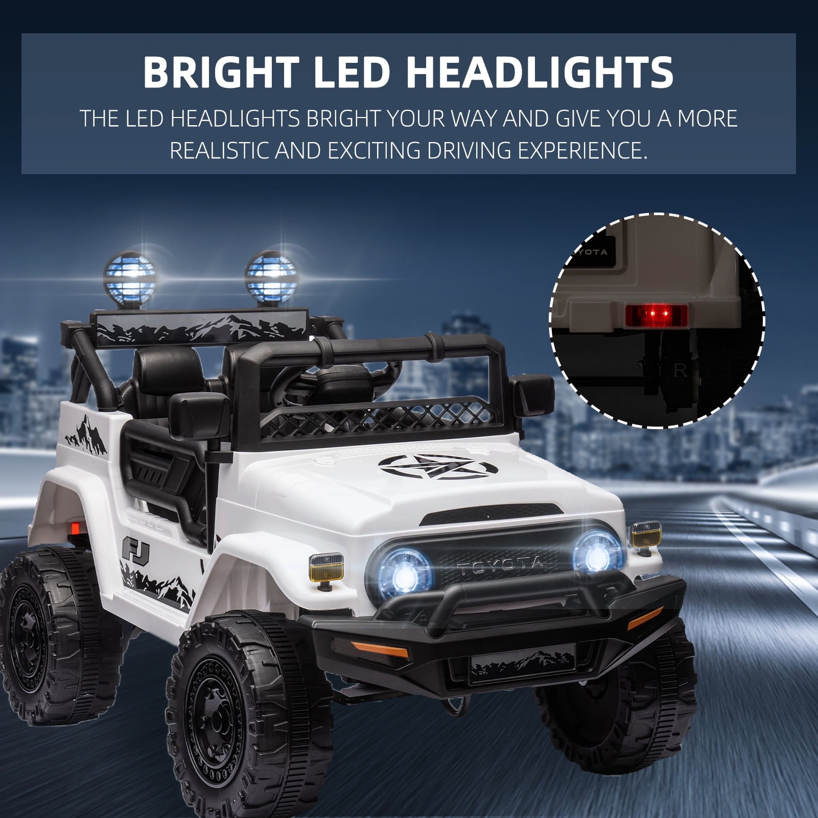 Track 7 Kids Ride on Truck, 12V Licensed Toyota FJ Cruiser Electric Car for Kids Age 3+, Ride on Car w/Remote Control, Power Display, Music, White