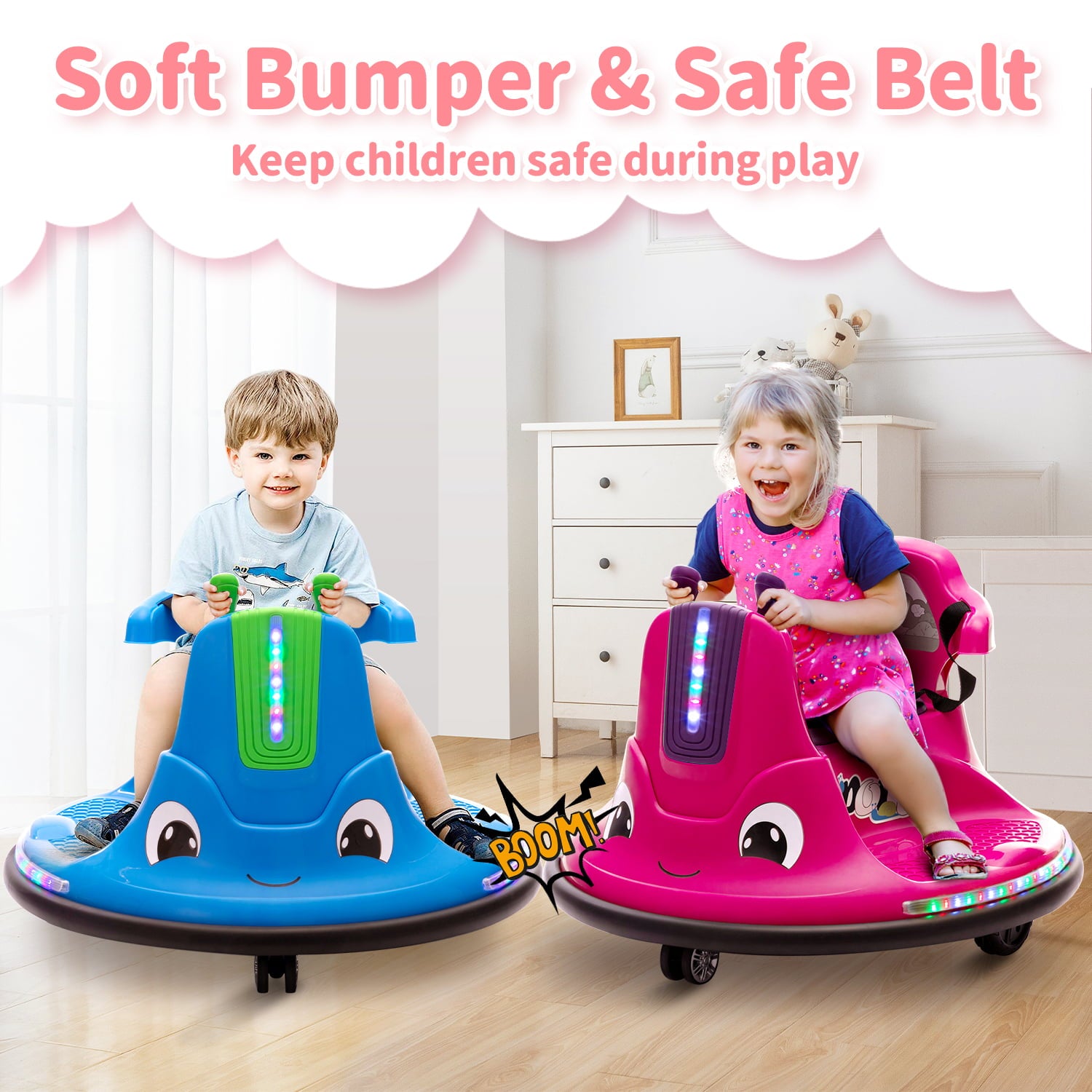 Track 7 12V Ride on Bumper Car, 360 Spin Electric Car for Boys Girls, Remote Control, Lights, Music, Ride on car, Red