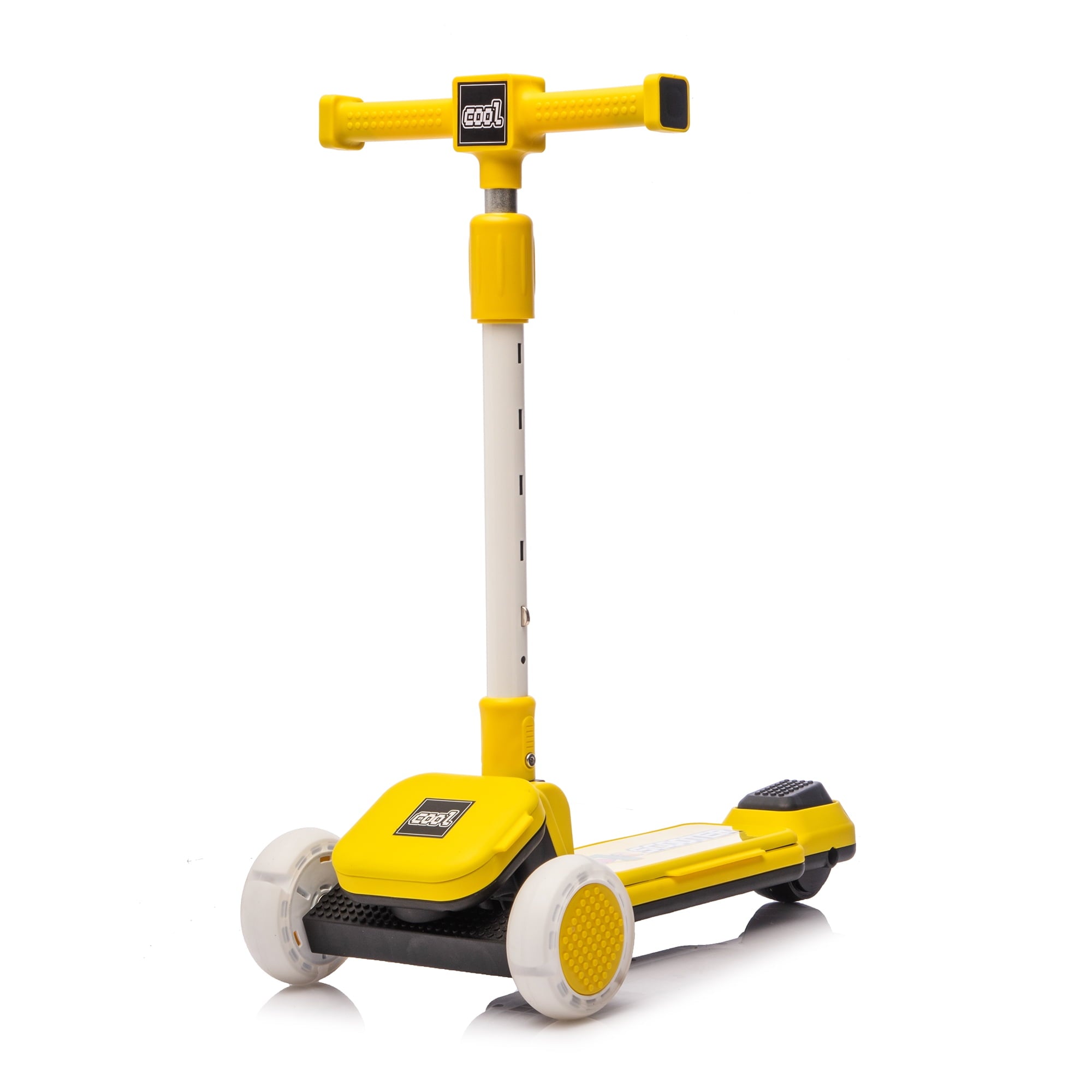 Track Seven Kids Ride On 3-Wheel Scooter W/Buildable Blocks, PU Flashing Wheels, 5-Position Height Adjustable, Folding Kick Scooter for Kids Aged 3+, Yellow