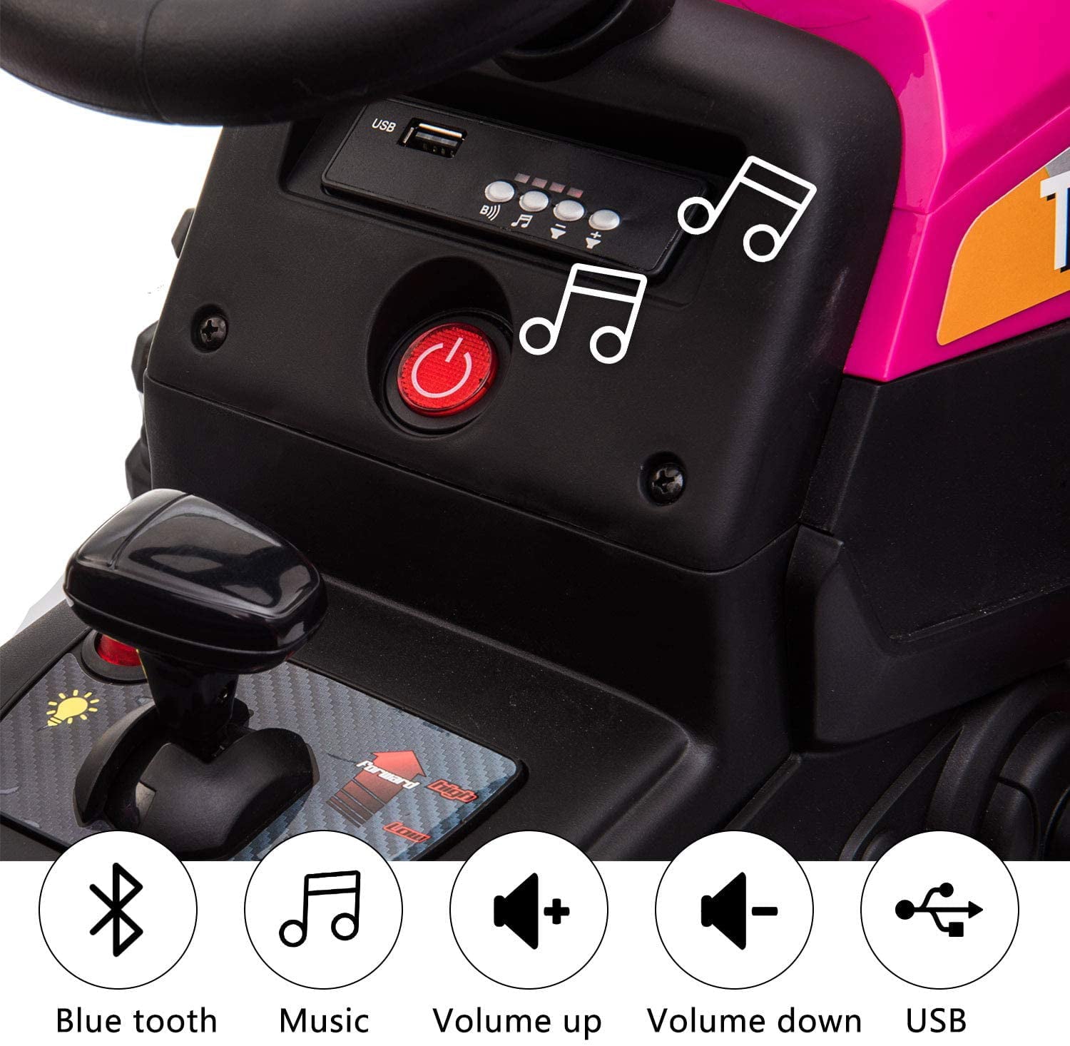 LISUEYNE 12V Ride on Tractor with Trailer,  Electric Car with Music, USB, LED Lights, Ride on Car for Kids Age 3-6 Years, Max Speed 5mph, Rose Red