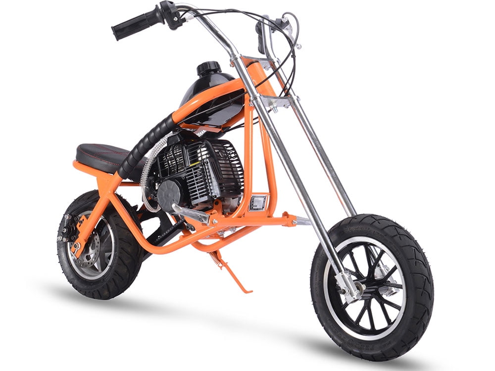 Track 7 49cc 2-Stroke Gas Dirt Bike,Max Speed 25mph,Gas Mini Chopper,Off-Road Gas Motorcycle,Pull Start,Rear Disc Brake,Orange