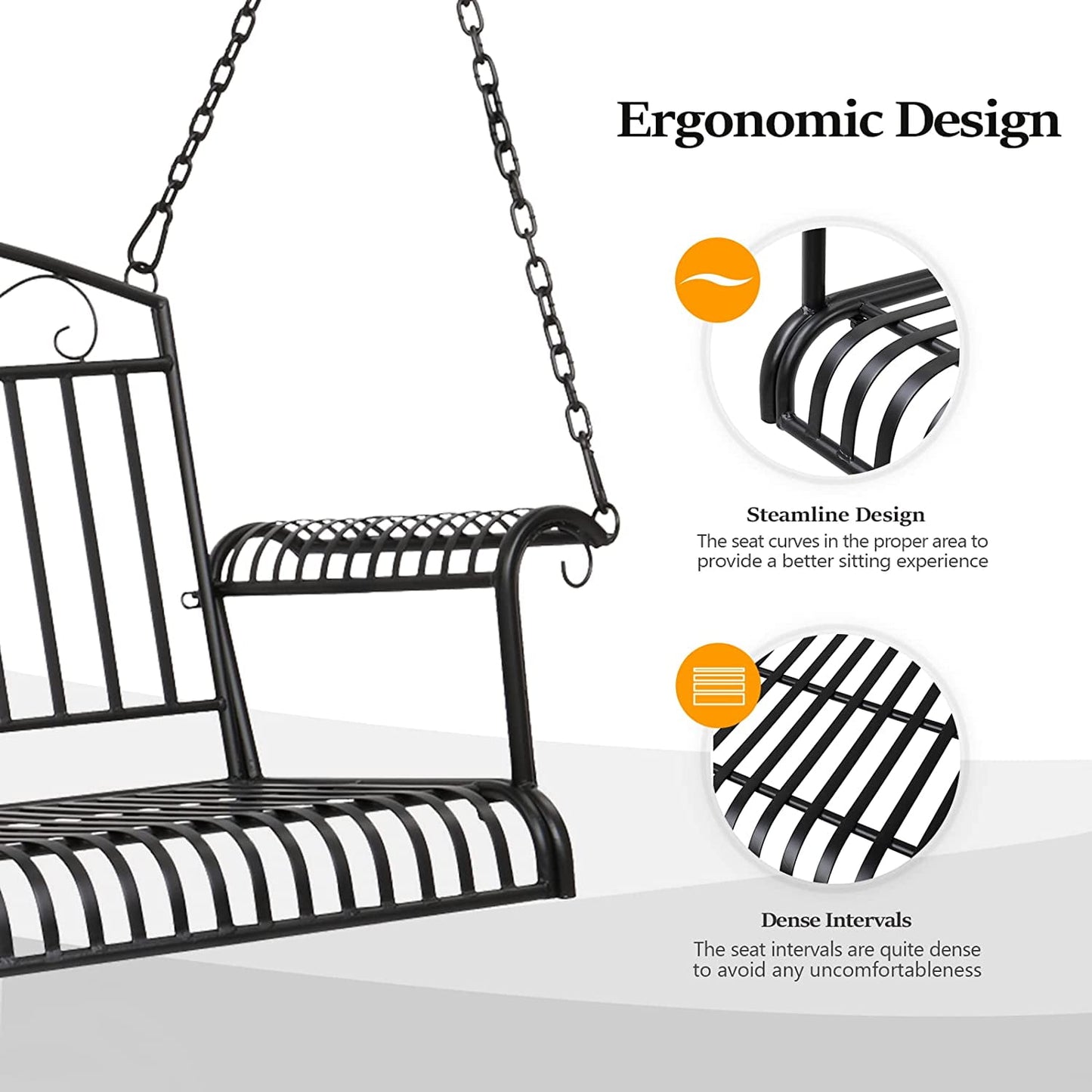 COOKCOK Double Metal Patio Swing Chair, for Outdoors, Gardens & Yards, 660lbs Weight Capacity, Black