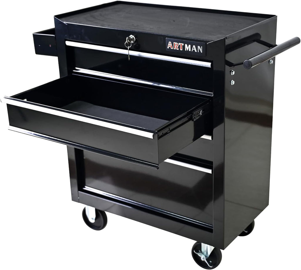 COOKCOK 4-Drawers Tool Cabinets On Wheels,, 4 Universal Wheels & 2 Brakes, Heavy Duty Rolling Utility Tool Cabinet, Mechanic Tool Chest for Garage, Warehouse, Repair Shop