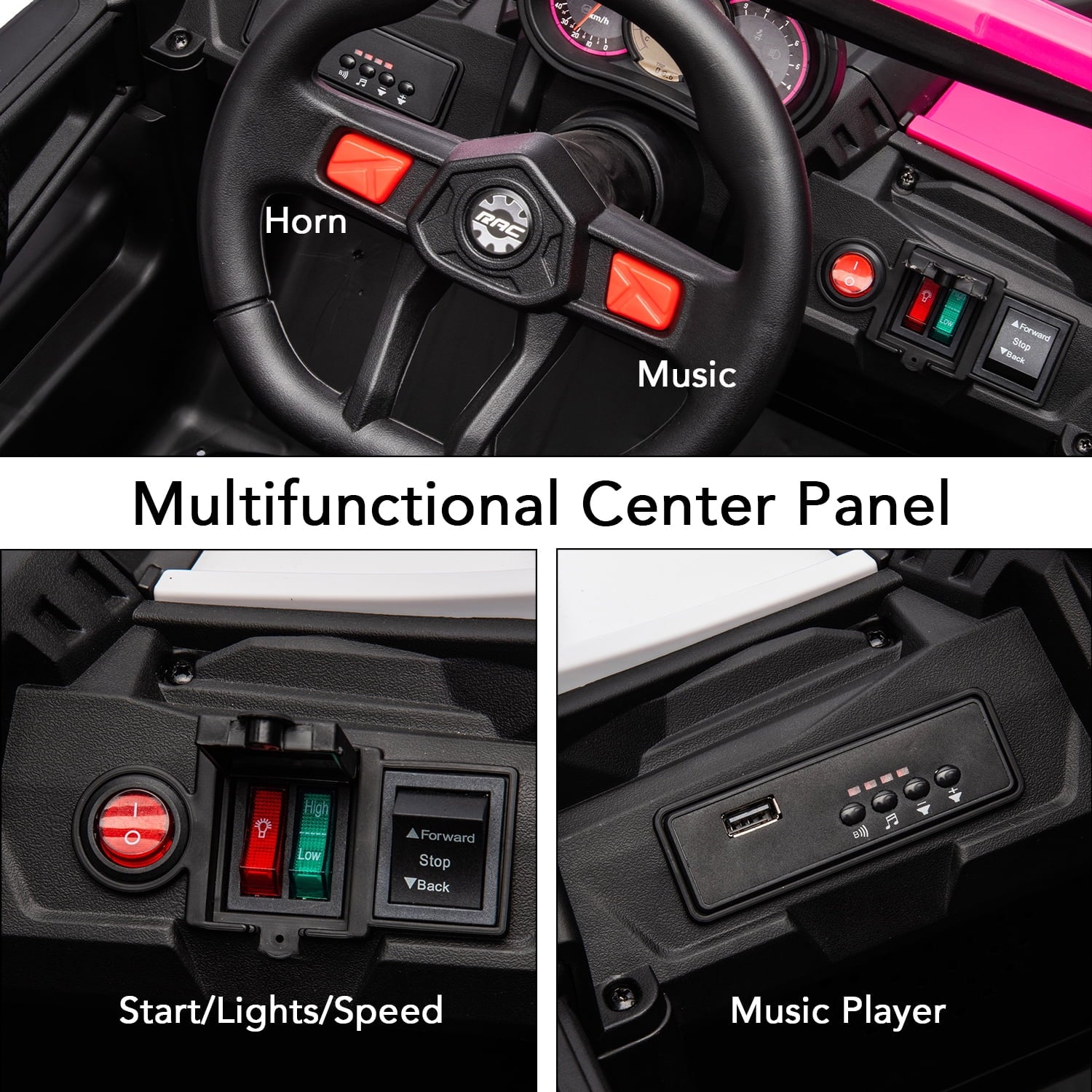 Track 7 12 V Kids Ride on UTV, Off-Road Truck, Electric Car for Boys Girls Age 3+, Kids Ride on Car with Remote Control, Music Player, Lights, Pink