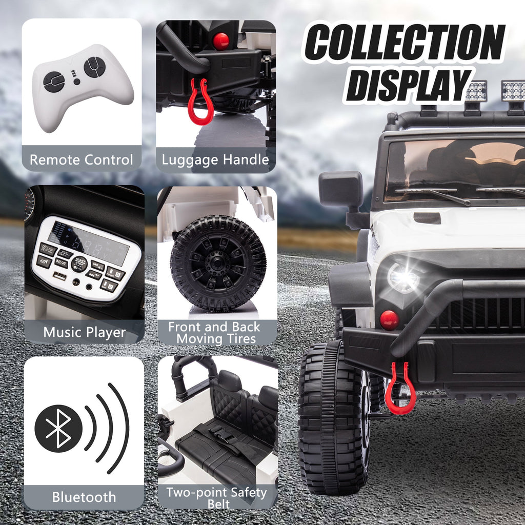 Track 7 24V Ride on Car Truck, Battery Powered Ride on Car with Remote Control,  400W Electric Vehicle w/3 Speeds, Bluetooth, Music Player for Boys Girls Aged 3+, White