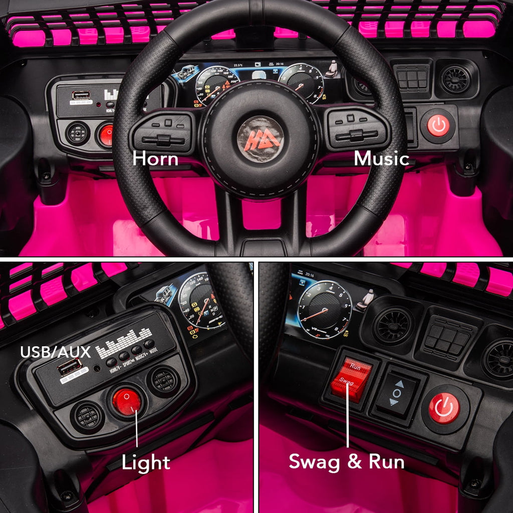 Track 7 Kids Ride on Truck, 12V Ride on Car with Remote Control, Kids Electric Car, Bluetooth, LED Lights, MP3, Pink