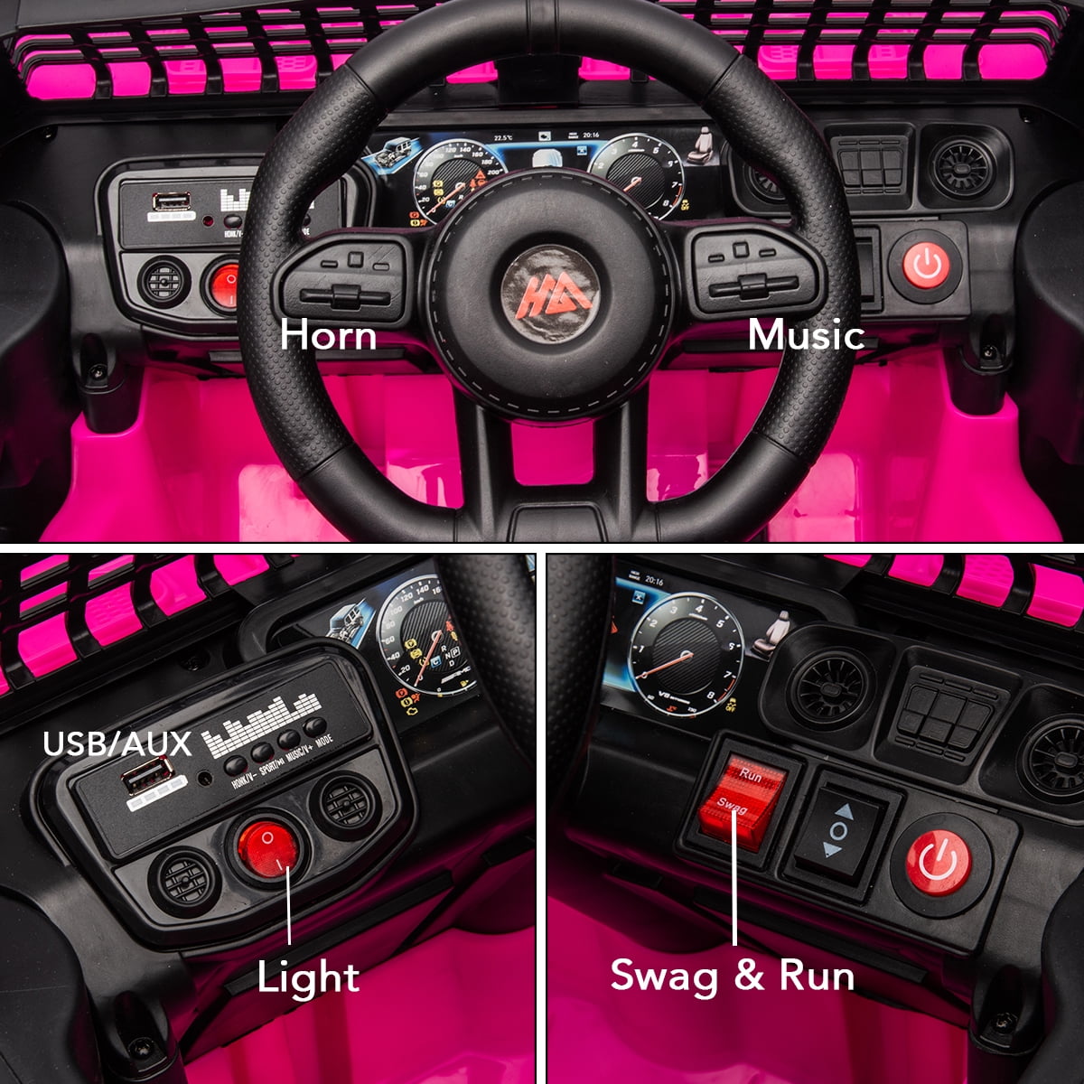 Track 7 Kids Ride on Truck, 12V Ride on Car with Remote Control, Kids Electric Car, Bluetooth, LED Lights, MP3, Pink