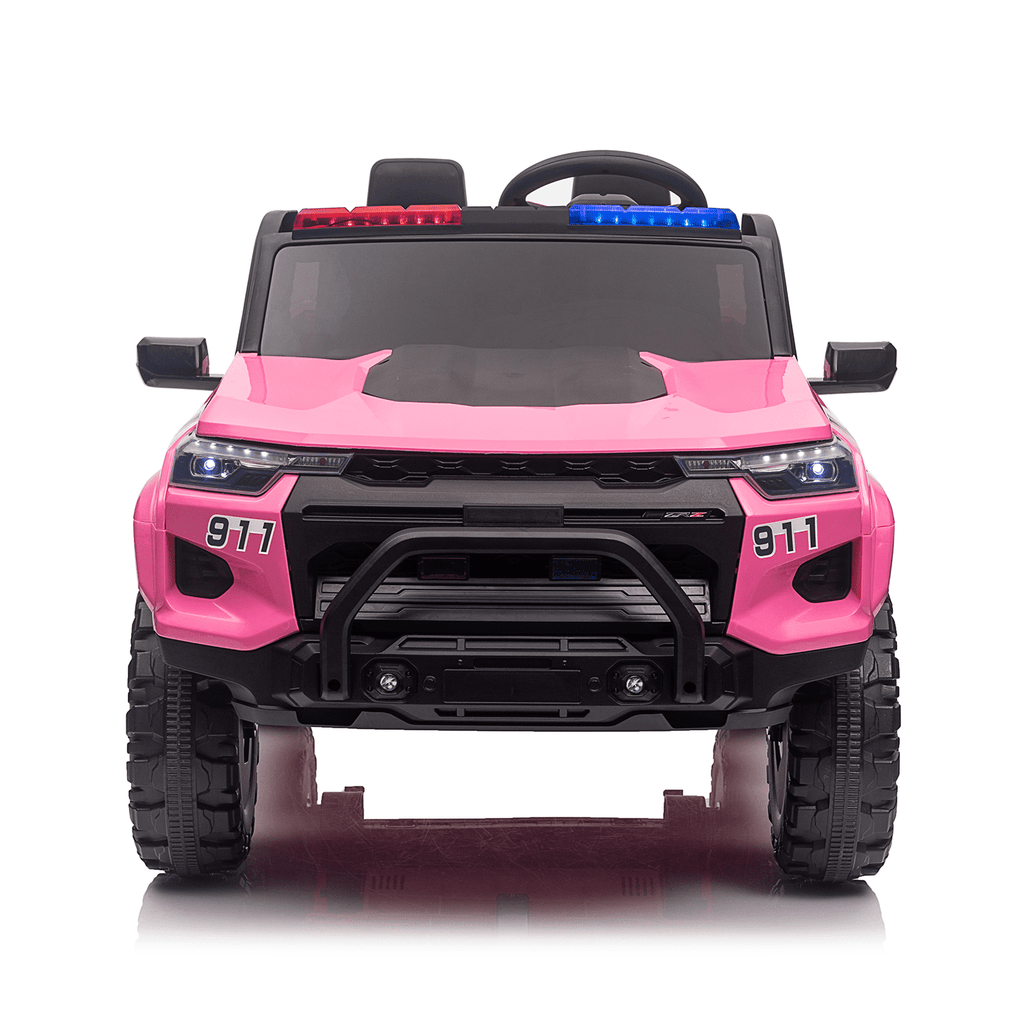 Track 7 24V 2-Seats Police Car for kid 3+, 3 speed adjustable, 2-Point Safety Belt, with Remote Control, Flashing Lights, Music, Spring Suspension, Black
