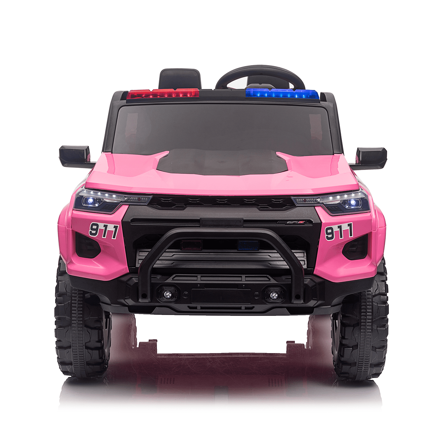 Track 7 24V 2-Seats Police Car for kid 3+, 3 speed adjustable, 2-Point Safety Belt, with Remote Control, Flashing Lights, Music, Spring Suspension, Black
