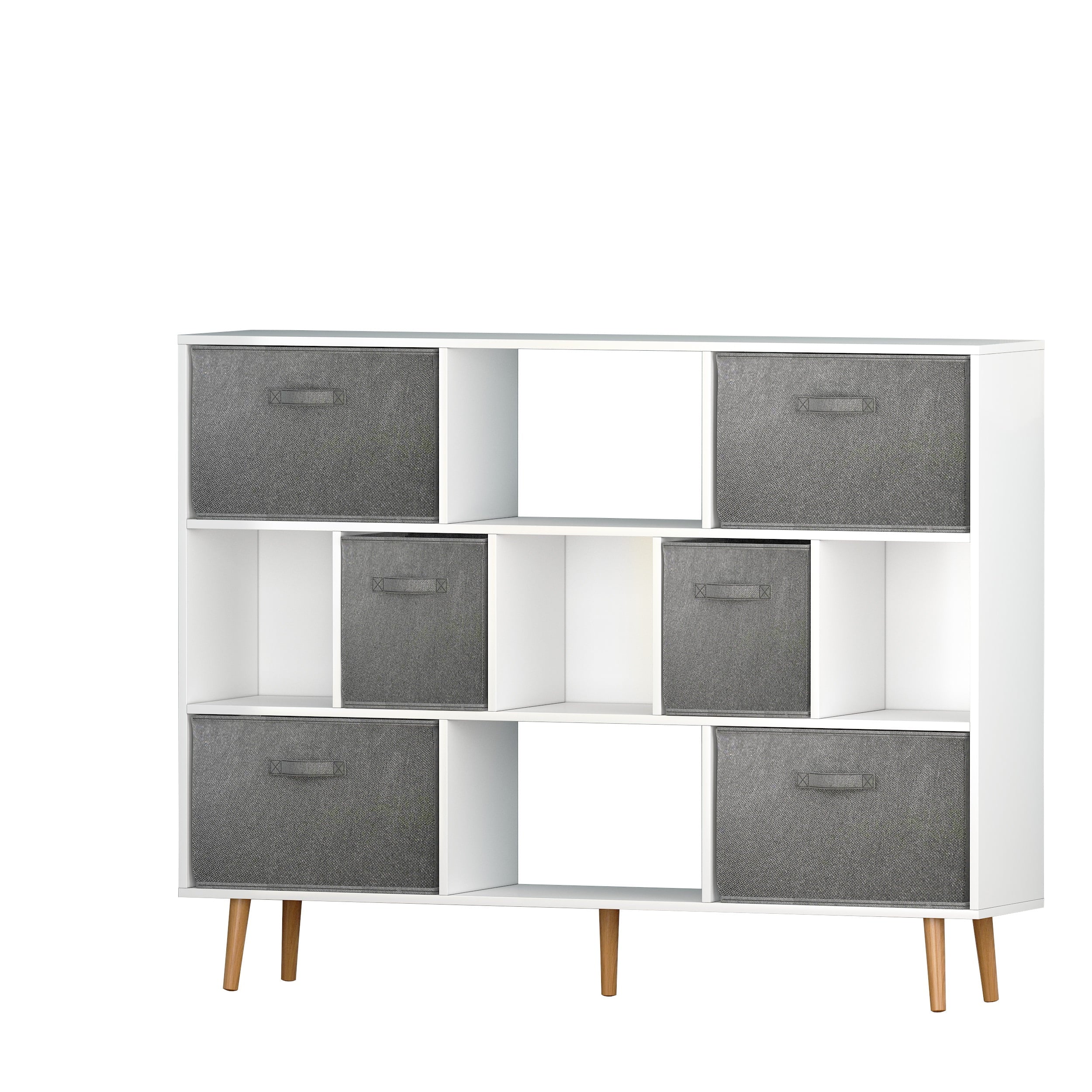 COOKCOK 11-Cube Storage Organizer, Bookshelf with Storage Bins, 4 Tier Freestanding Open Bookshelf with 6 Nonwoven Fabric Drawers,White