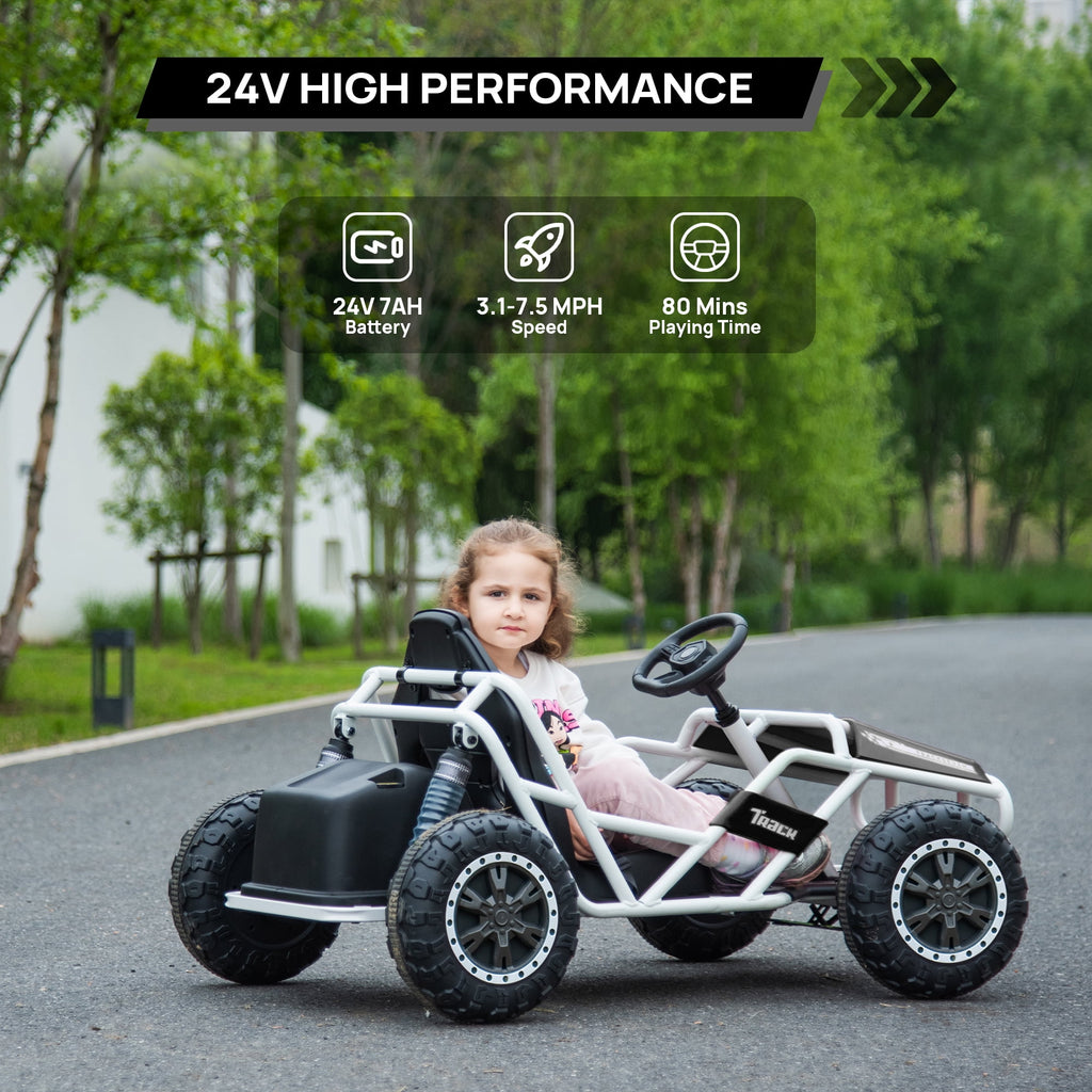 SUSIELADY 24V Kids Ride on Car, Electric Go Kart, Racing Go Kart, with Brake Foot Pedal, Durable Full Steel Frame, Speed Up to 7 MPH, for Kids Aged 6 +