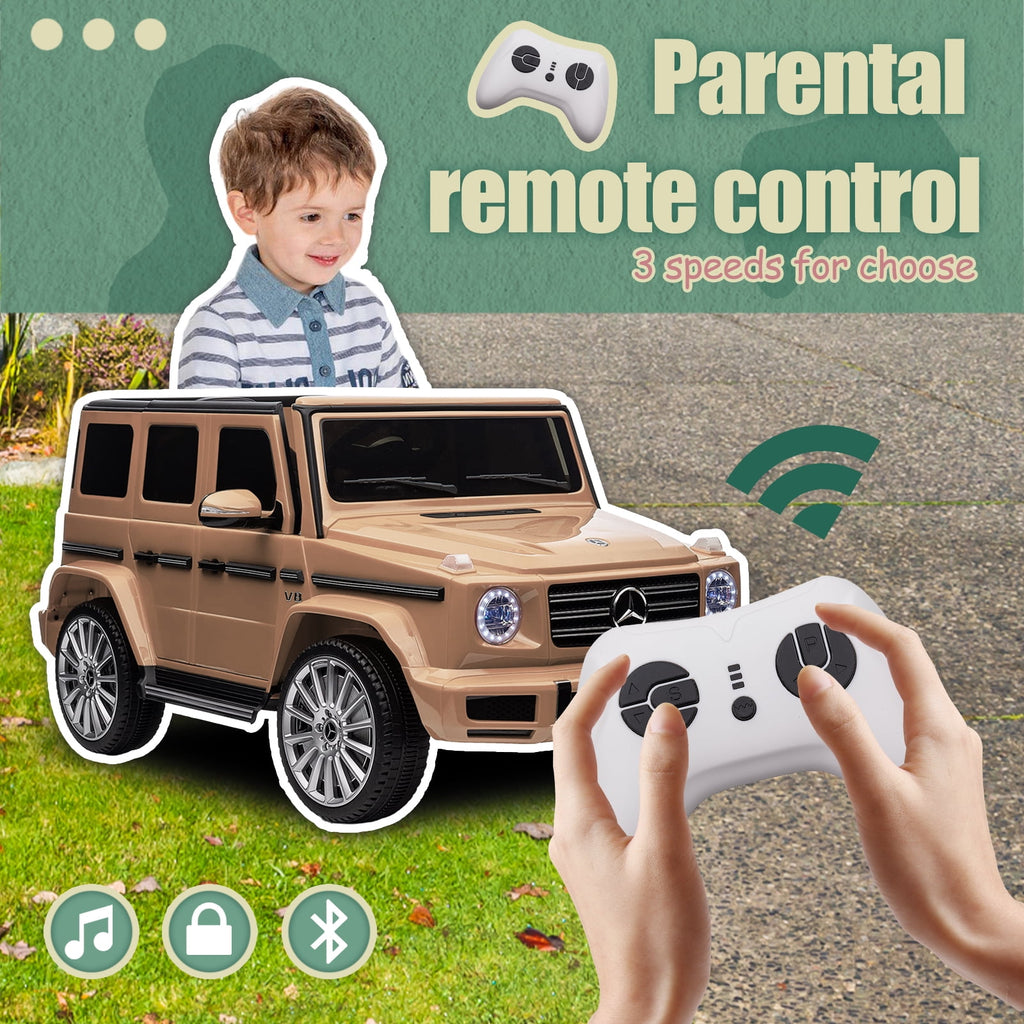 Track 7 24V Ride on Car, Licensed Mercedes-Benz G500 Electric Car with Remote Control, USB, Bluetooth, LED Lights, Ride on Truck for Boys Girls Age 3+, Yellow