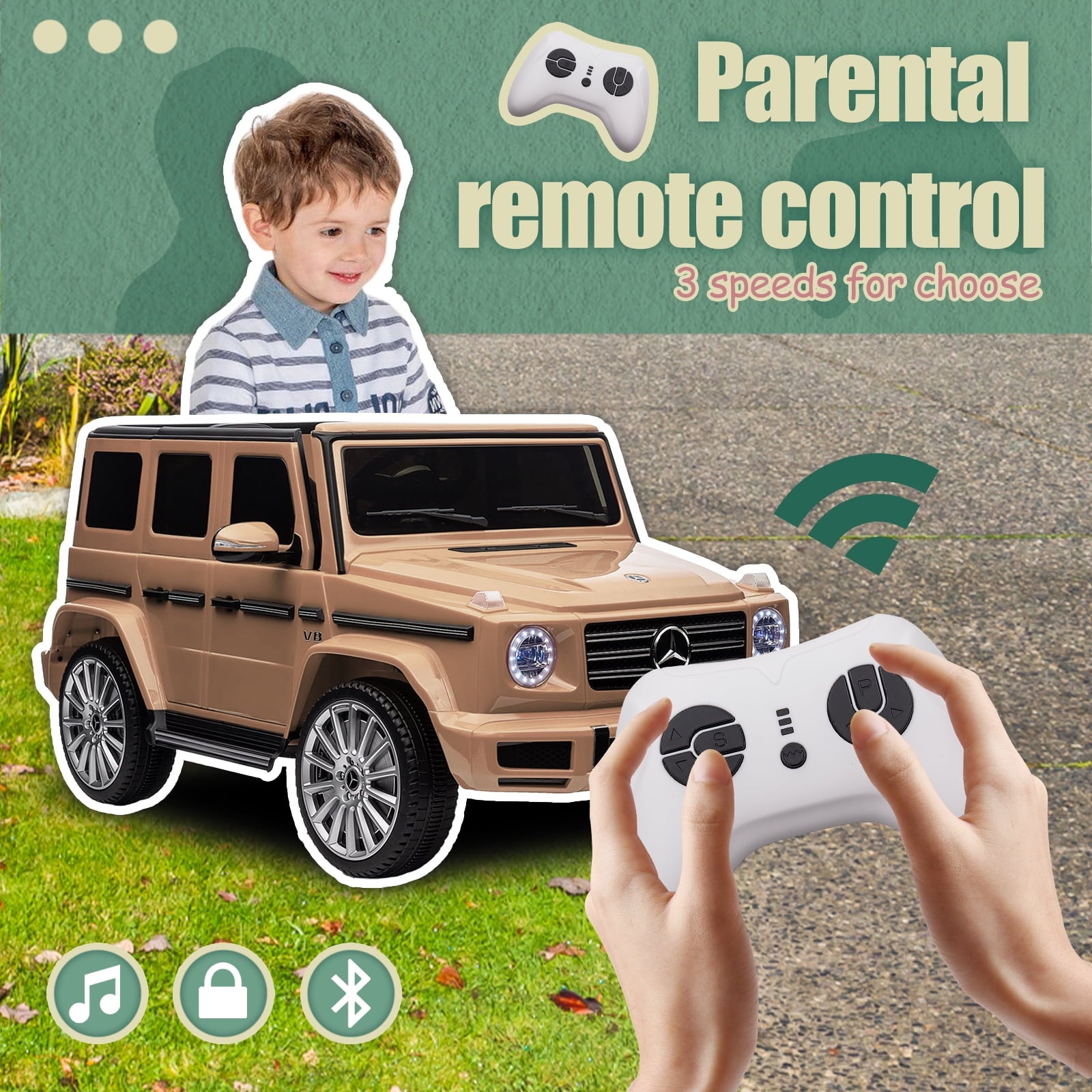 Track 7 24V Ride on Car, Licensed Mercedes-Benz G500 Electric Car with Remote Control, USB, Bluetooth, LED Lights, Ride on Truck for Boys Girls Age 3+, Yellow