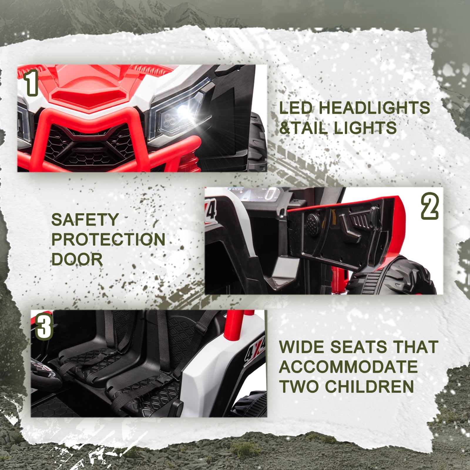 Track 7 24V Ride on UTV, 2-Seater Ride on Car with Remote Control, Music, 2 Speed, Key Start, 4x4 Ride on Off-Road Truck, Blue