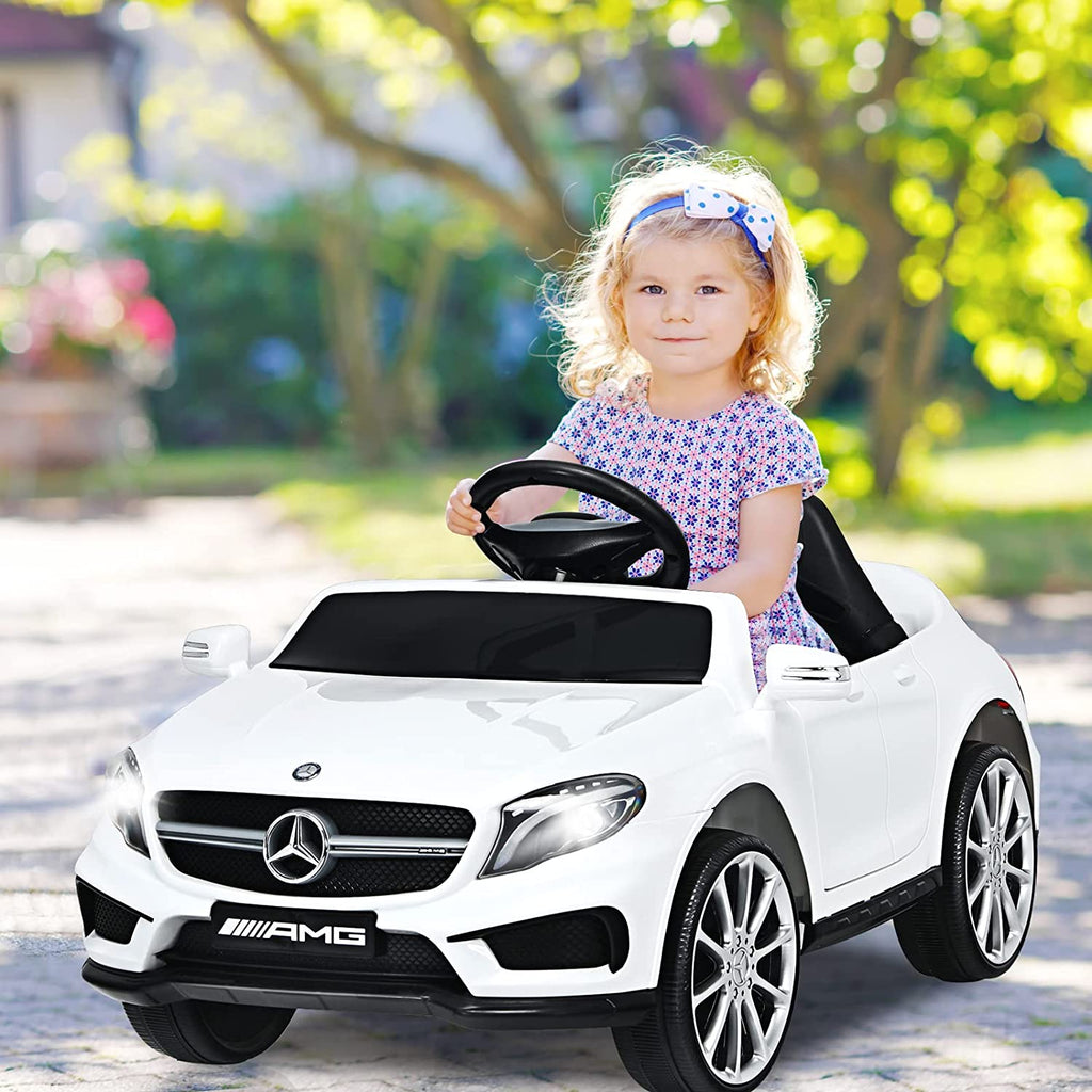 Track 7 6V Ride on Car, Licensed Mercedes Benz AMG GTR Battery Powered Electric Vehicle, w/Parent Remote, Wider Seat, LED Lights, 5-point Belt, MP3 Player, Smooth Start, White