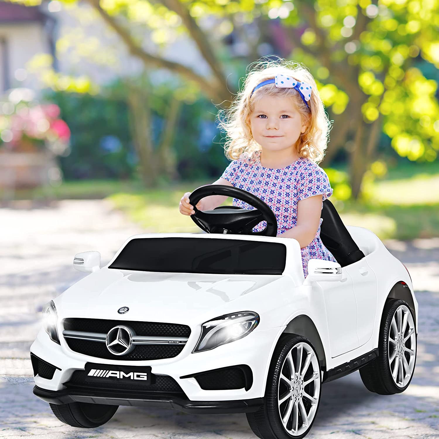Track 7 6V Ride on Car, Licensed Mercedes Benz AMG GTR Battery Powered Electric Vehicle, w/Parent Remote, Wider Seat, LED Lights, 5-point Belt, MP3 Player, Smooth Start, White