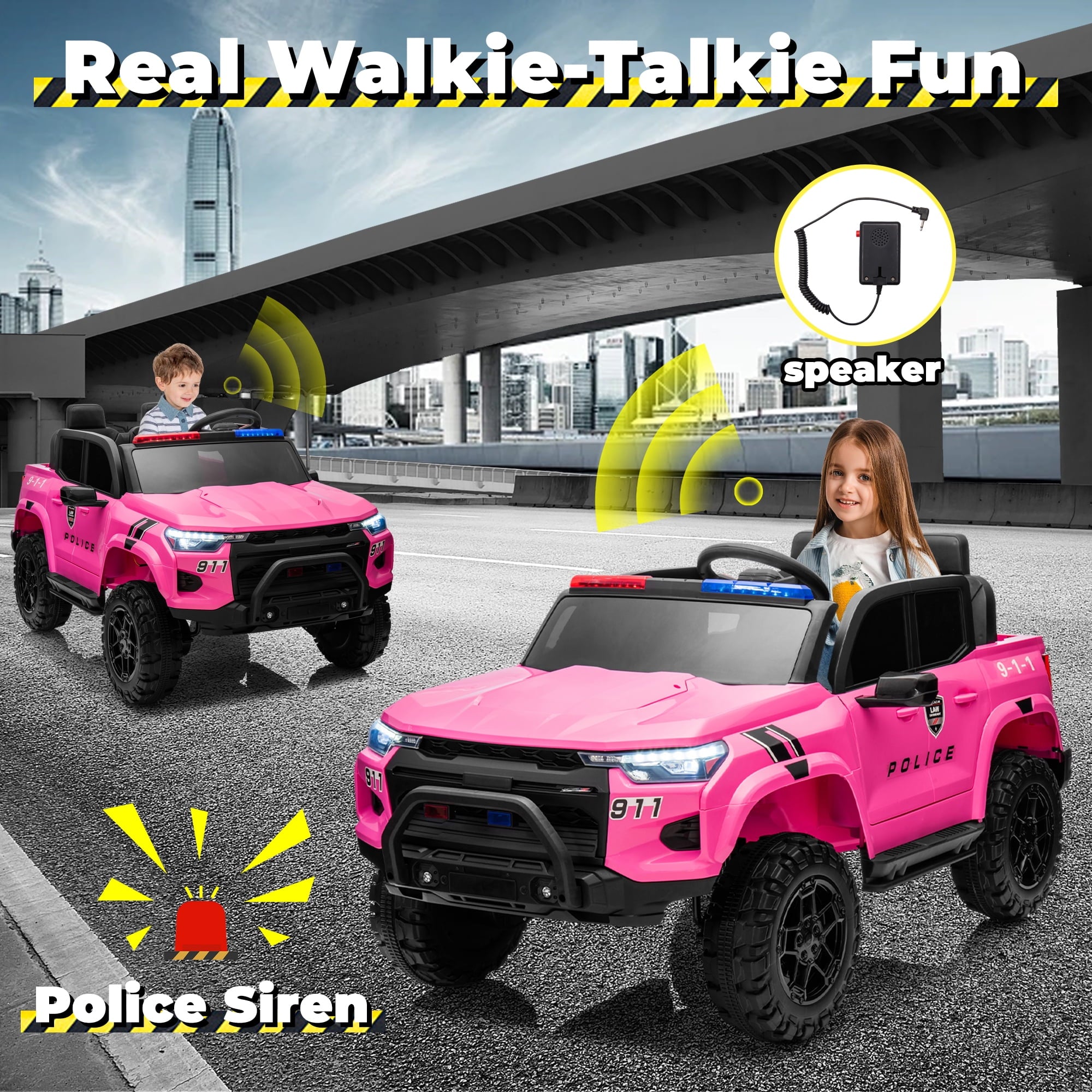 SUSIELADY 24V Kids Ride on Police Car, 2-Seater Kids Ride on Pickup, 4WD 800W Motors, with Remote Control, Bluetooth, LED Lights, Spring Suspension, for Kids Aged 3+