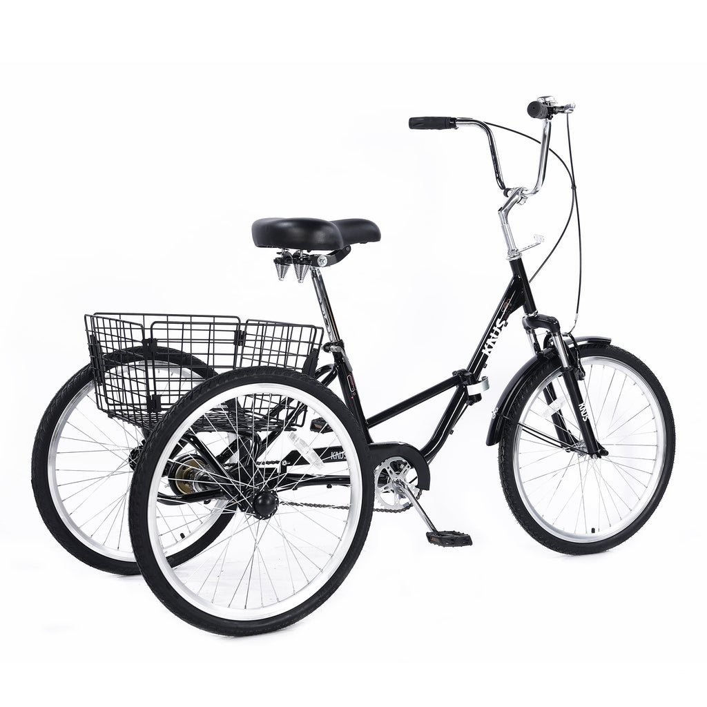 LISUEYNE Adult Folding Tricycles,Three Wheel Cruiser Bike,24 inch Wheels Adult Trikes with Low Step-Through,Large Basket,Foldable Tricycle for Adults,Women,Men,Adjustable Seat,Black