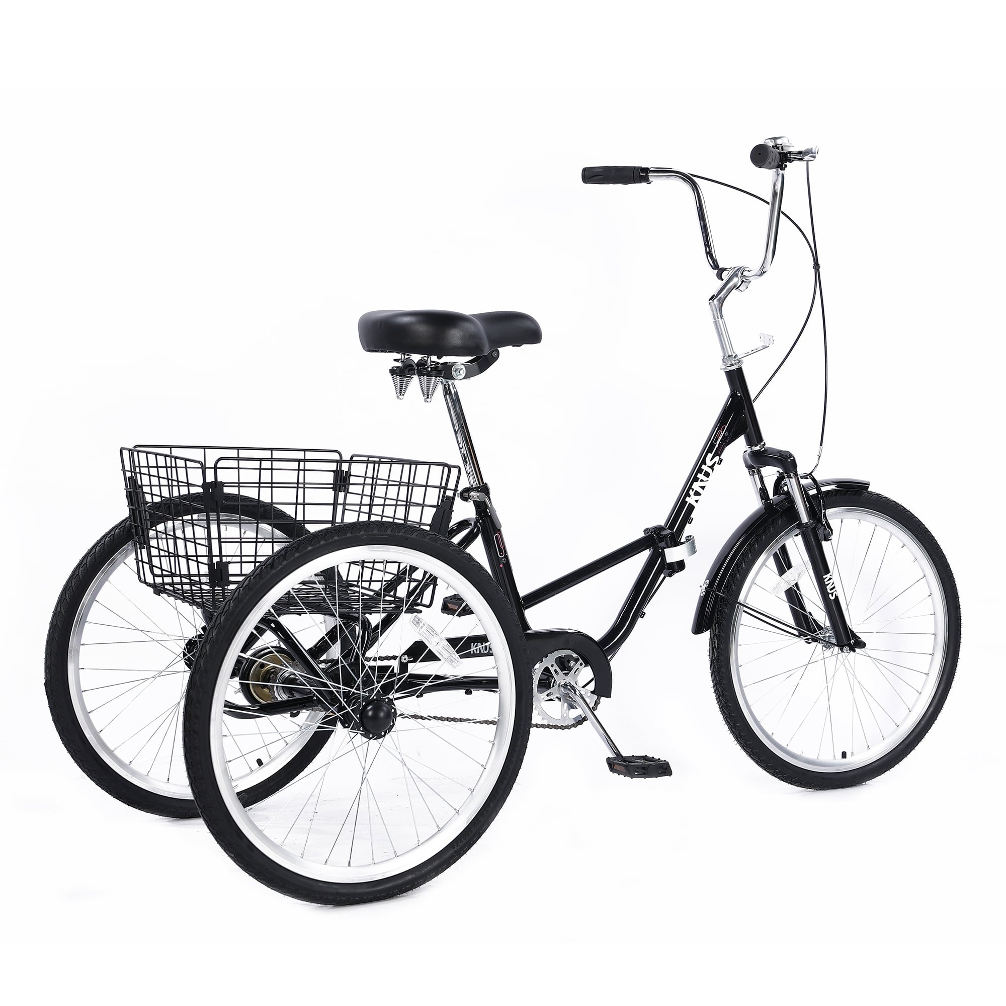 LISUEYNE Adult Folding Tricycles,Three Wheel Cruiser Bike,24 inch Wheels Adult Trikes with Low Step-Through,Large Basket,Foldable Tricycle for Adults,Women,Men,Adjustable Seat,Black