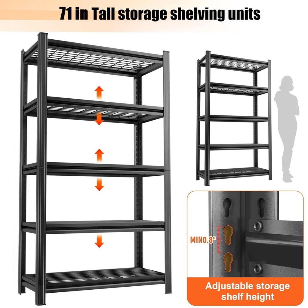 COOKCOK 5-Tier Heavy Duty Garage Shelving 47"W x 24"D x 71"H, 2500 LBS Adjustable Metal Shelf, Black