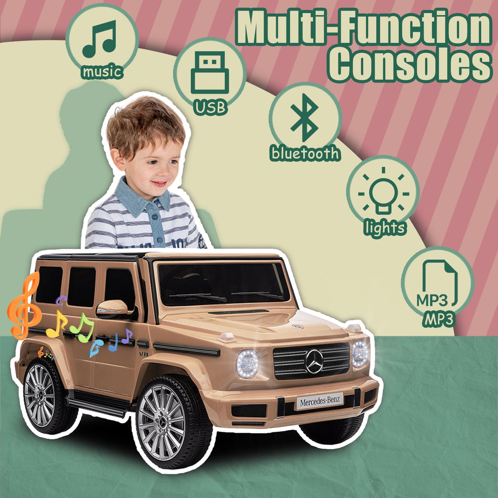 Track 7 24V Ride on Car, Licensed Mercedes-Benz G500 Electric Car with Remote Control, USB, Bluetooth, LED Lights, Ride on Truck for Boys Girls Age 3+, Yellow