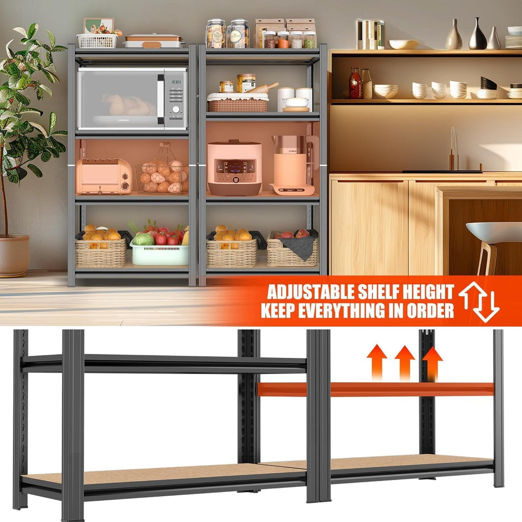 COOKCOK 4-Tier Storage Shelving, Heavy Duty Adjustable Metal Shelf, Wooden Board, 23.6" x 11.8" x 46" Utility Storage Rack for Kitchen, Pantry, Basement, Bathroom, Laundry, Warehouse, Black