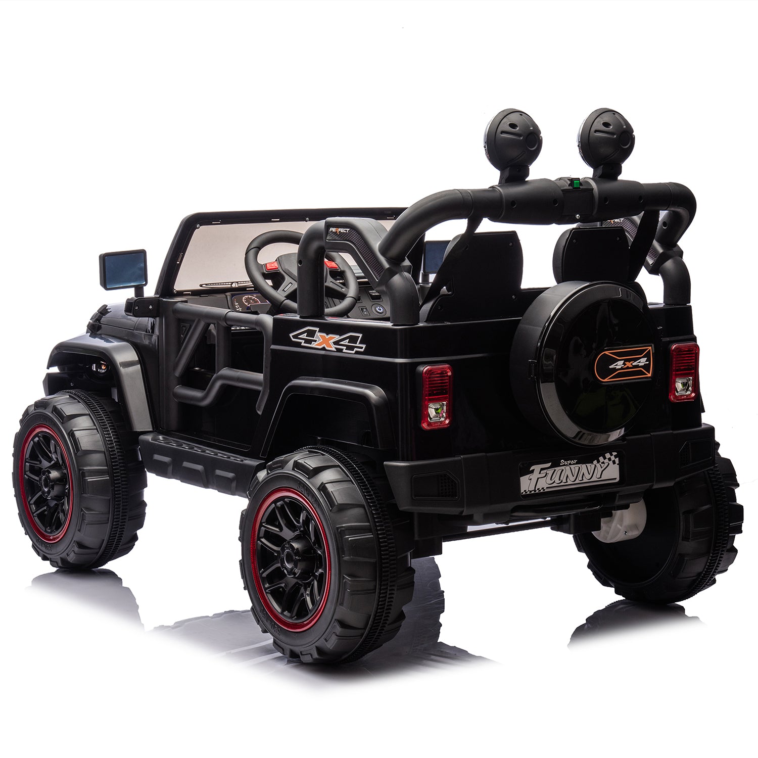 Track 7 24V Ride on Car, Kids Ride on Truck w/Remote Control, 19.09" Seat Width, Bluetooth, Lights, Searchlight, Rear Storage, Portable Pull Rod, Max Speed 4 mph, Electric Car for Boys Girls, Black