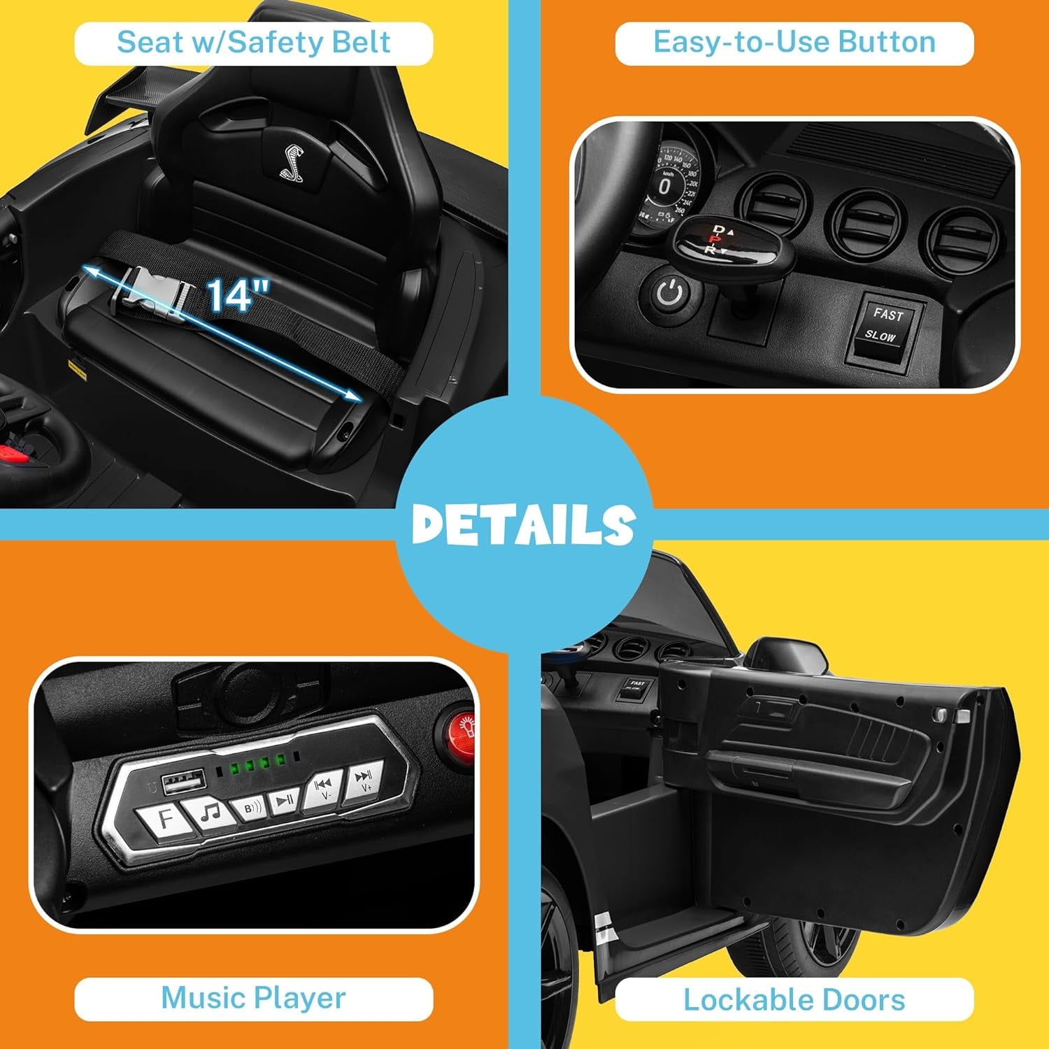 Track 7 12V Ride on Car, Licensed Ford Mustang Shelby GT500 Ride on Car with Remote Control, LED Lights, Music & Bluetooth, Electric Car for Boys Gilrs Age3+, Red