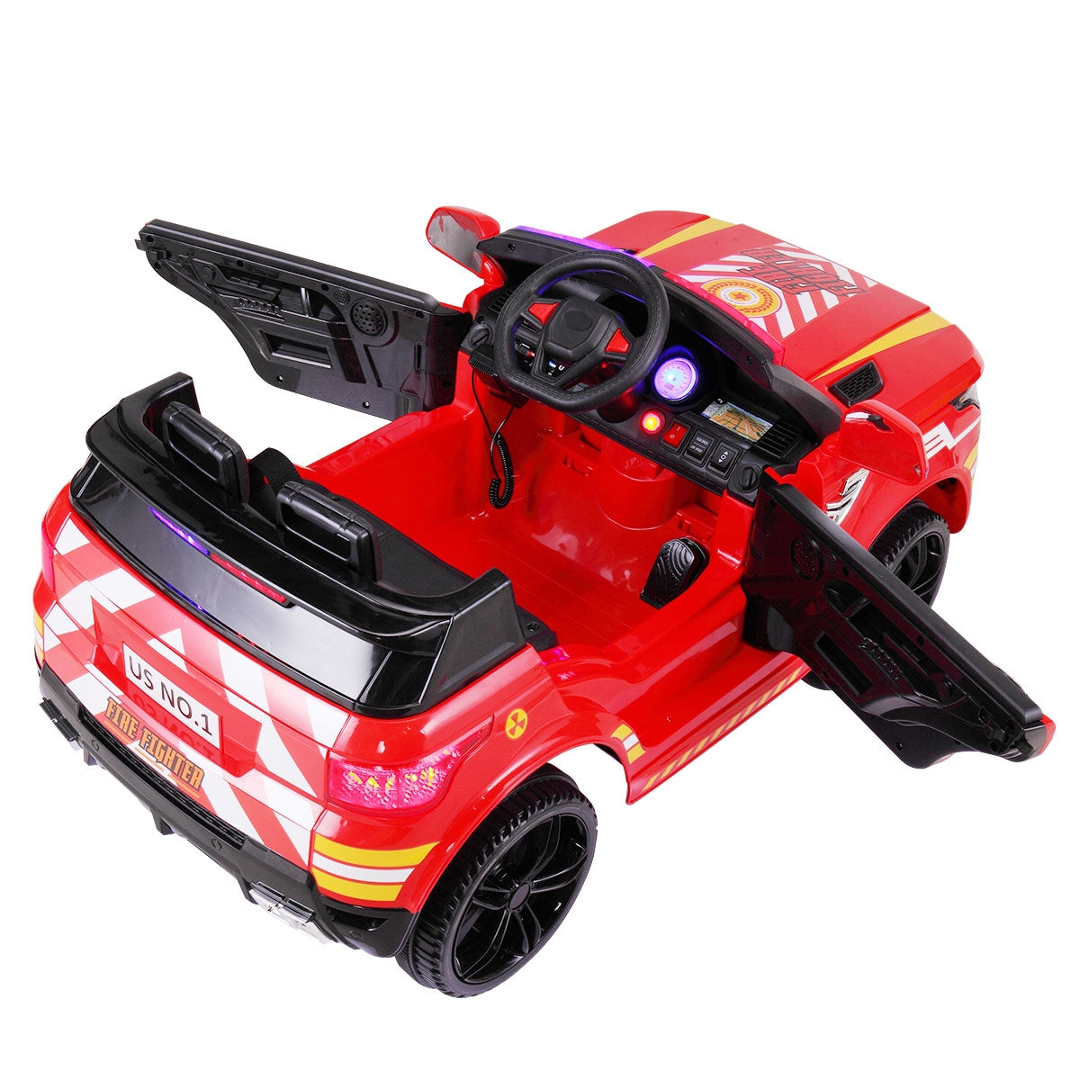 Track 7 12V Kid Ride on Police Car with Parental Remote Control, Battery Powered Electric Truck with Siren, Flashing Lights, Music, Spring Suspension, Red