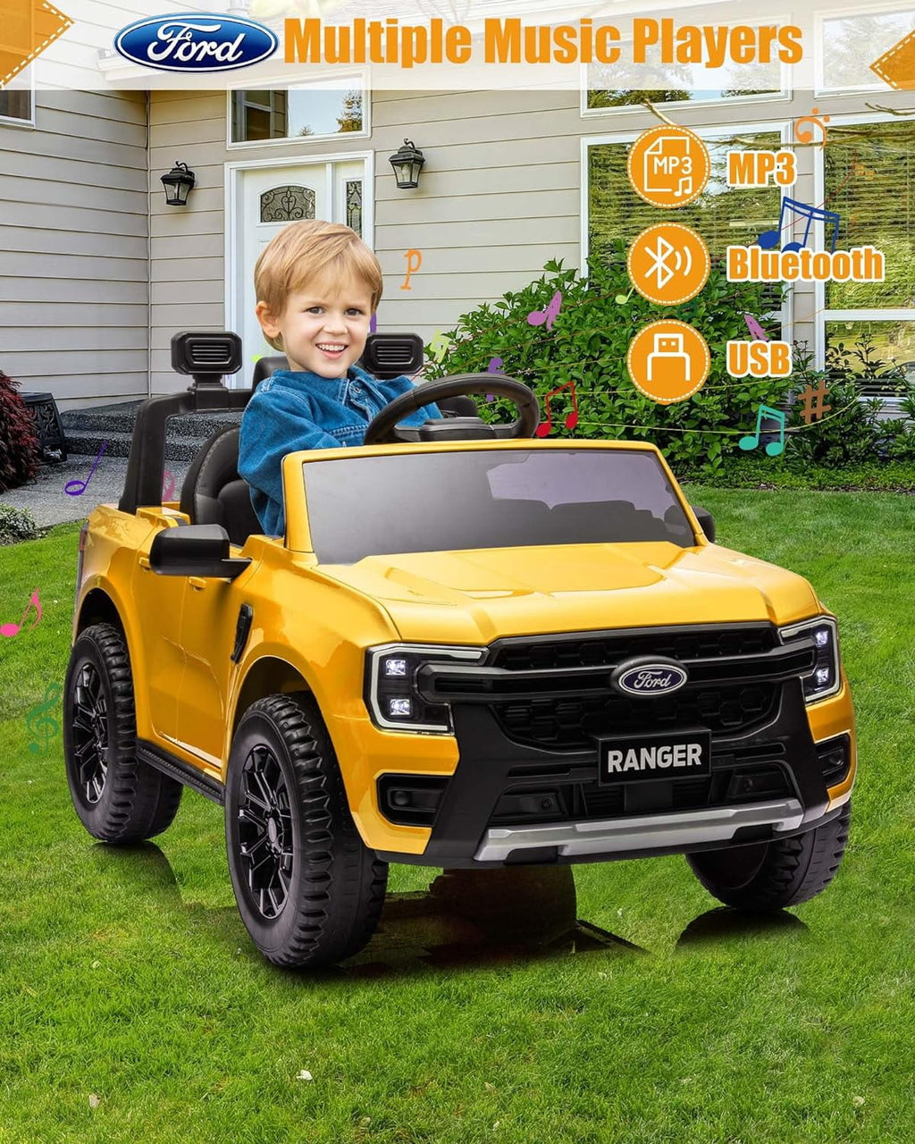 SUSIELADY 12V Licensed Ford Ranger, Kids Ride on Pickup Truck, with Remote Control, Music Player, LED Lights, Bluetooth, Soft Start, for Kids Aged 3+